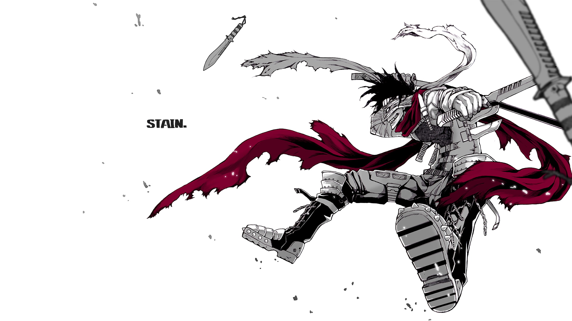 Belt, Black Hair, Chizome Akaguro, Sword, Anime, Scarf, Weapon, Boku no Hero Academia, Smile, 1080P, Stain (Boku No Hero Academia), Hero Killer (Boku no Hero Academia), HD Wallpaper