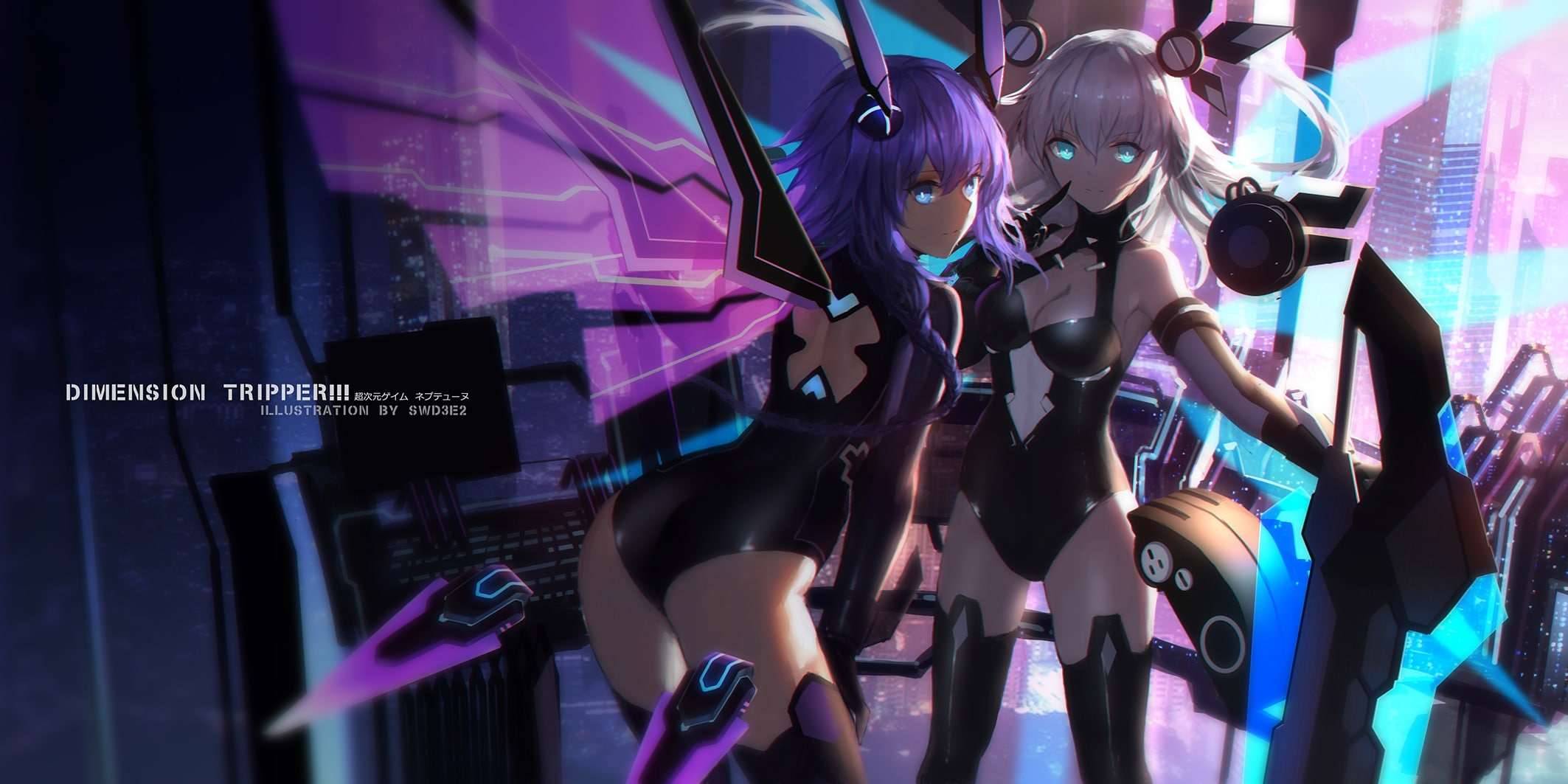Anime, sci-fi, 1080P, retail, music, indoors, illuminated, text, fashion, arts culture and entertainment, retail display, bodysuit, anime girls, wings, HD Wallpaper
