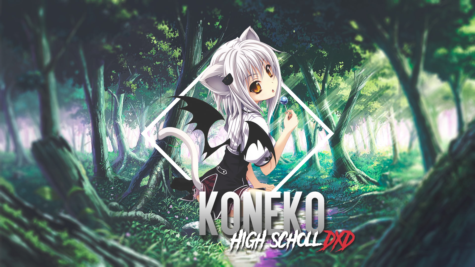 mask, nature, High School DxD, growth, sculpture, picture, human representation, plant, forest, art and craft, text, Toujou Koneko, anime, creativity, blurred, HD Wallpaper