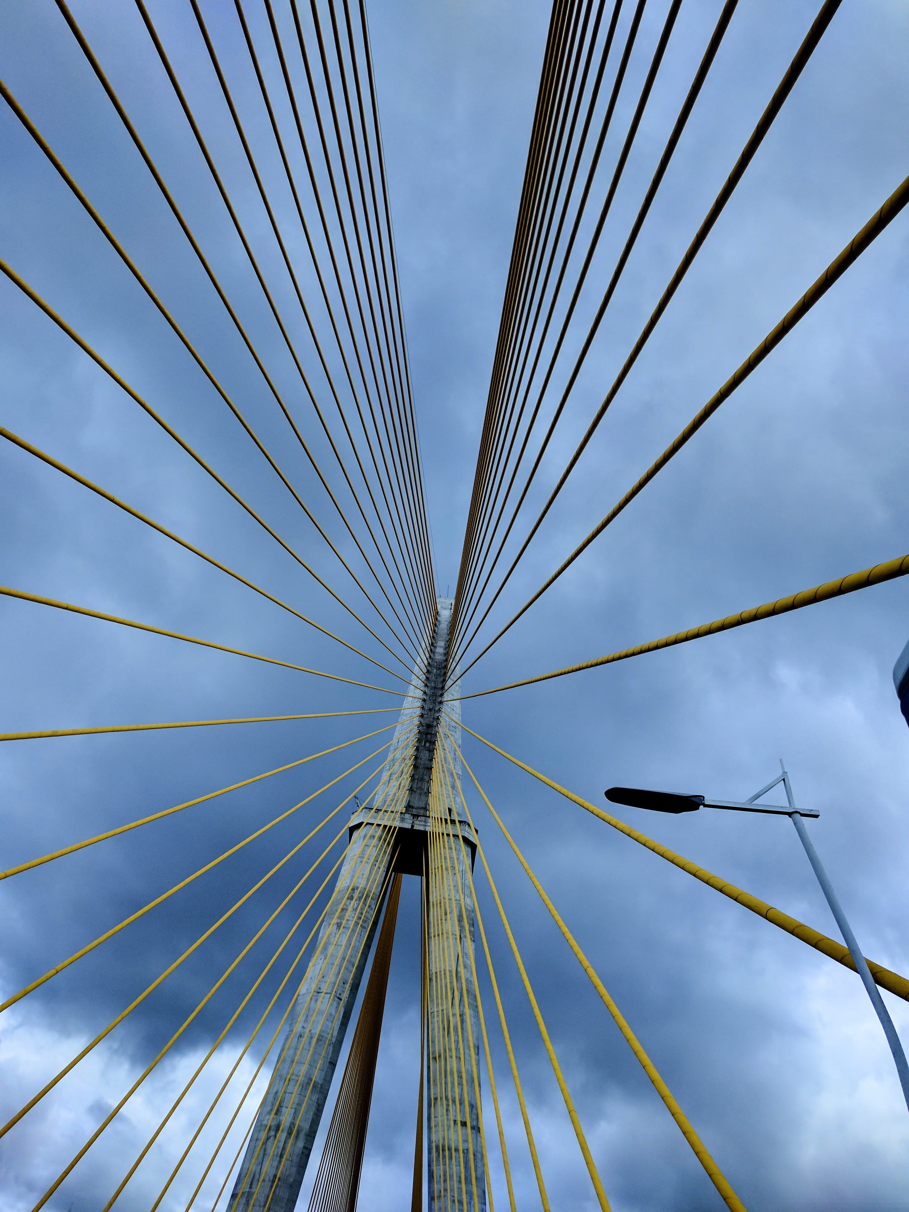 built structure, suspension bridge, blue, manaus, elevation, bridge - man made structure, cable, day, cloud - sky, no people, transportation, sky, tall - high, Phone HD Wallpaper
