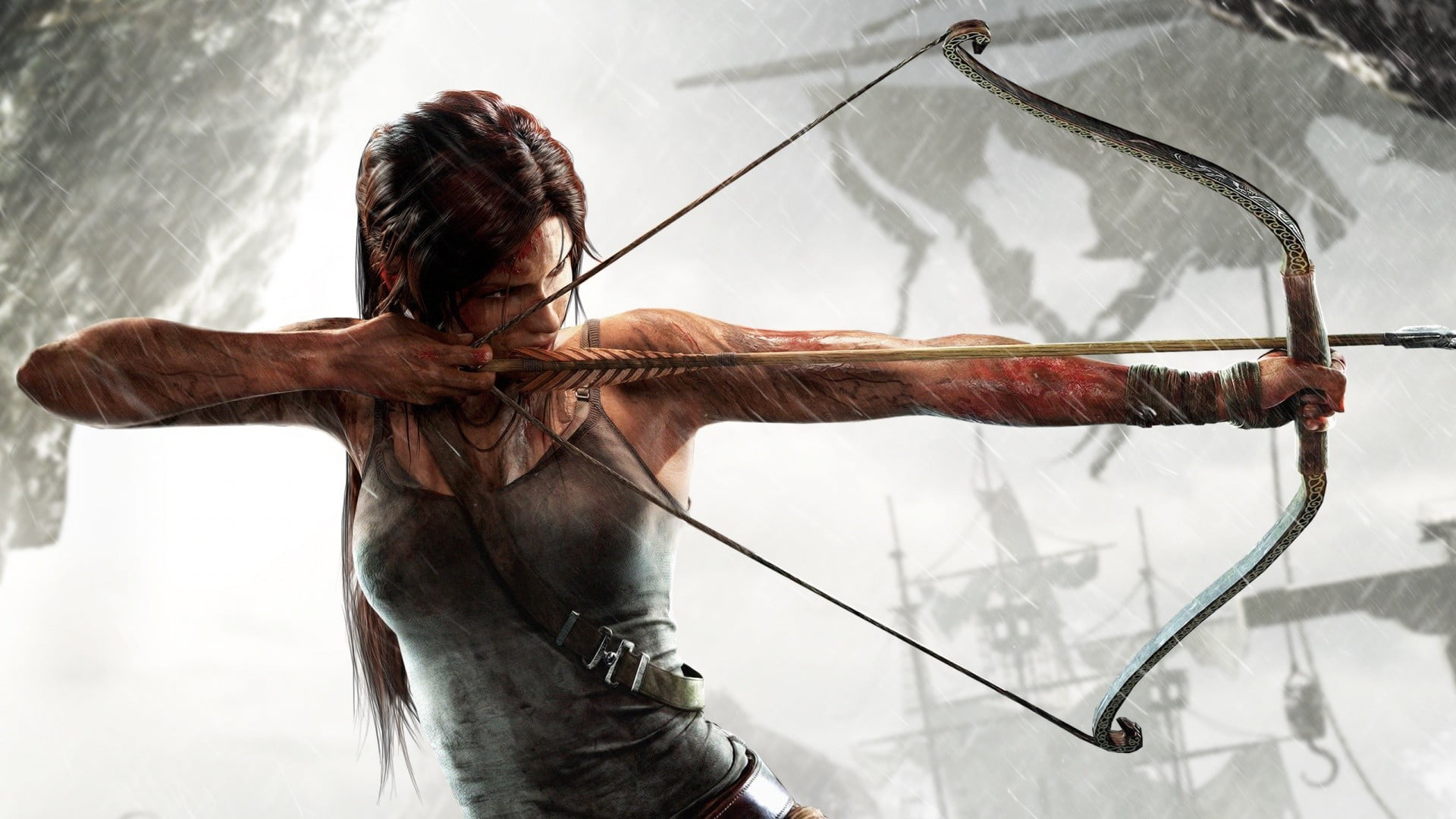 video games, one person, Tomb Raider, Lara Croft, freshness, adult, leisure activity, rear view, 1080P, hair bows, waist up, holding, activity, nature, HD Wallpaper