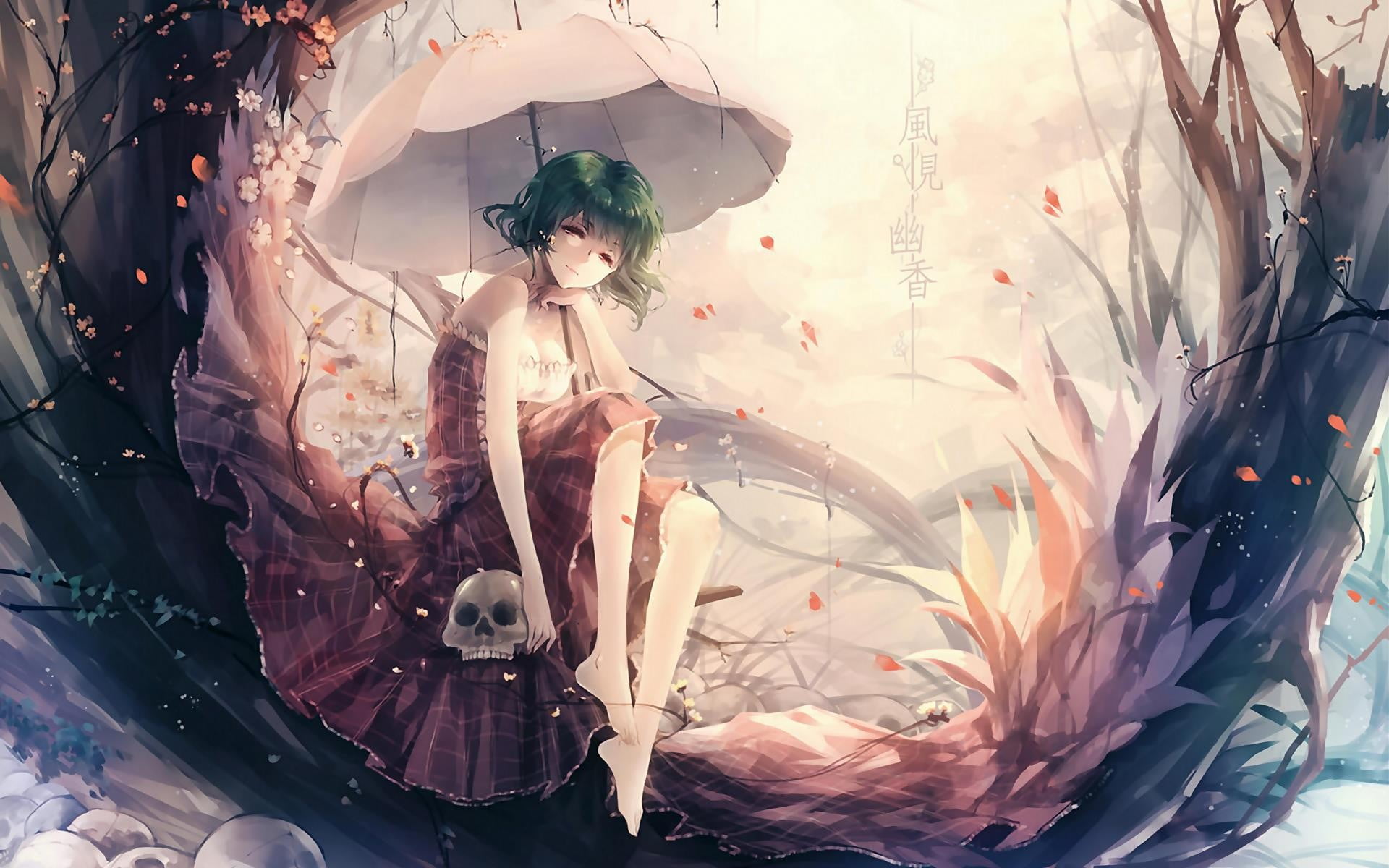 leisure activity, human representation, 1080P, one person, females, glass - material, umbrella, representation, Touhou, real people, digital composite, HD Wallpaper