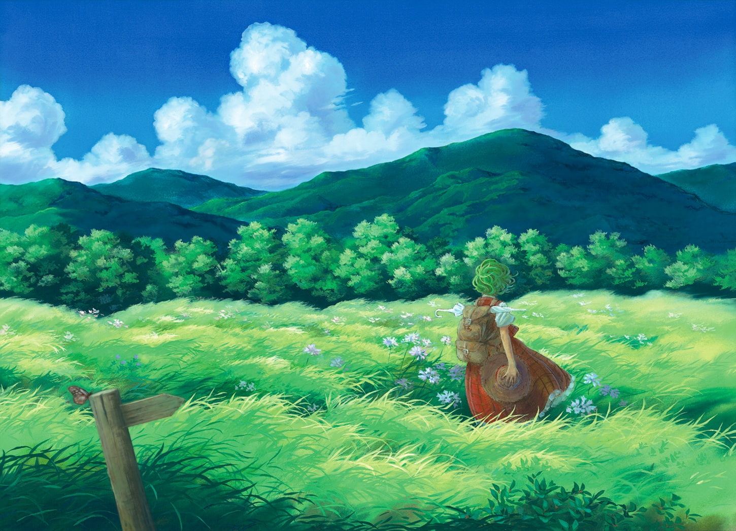 kazami, sky, touhou, pan, umbrella, 720P, clouds, yuuka, hat, miso, scenic, HD Wallpaper