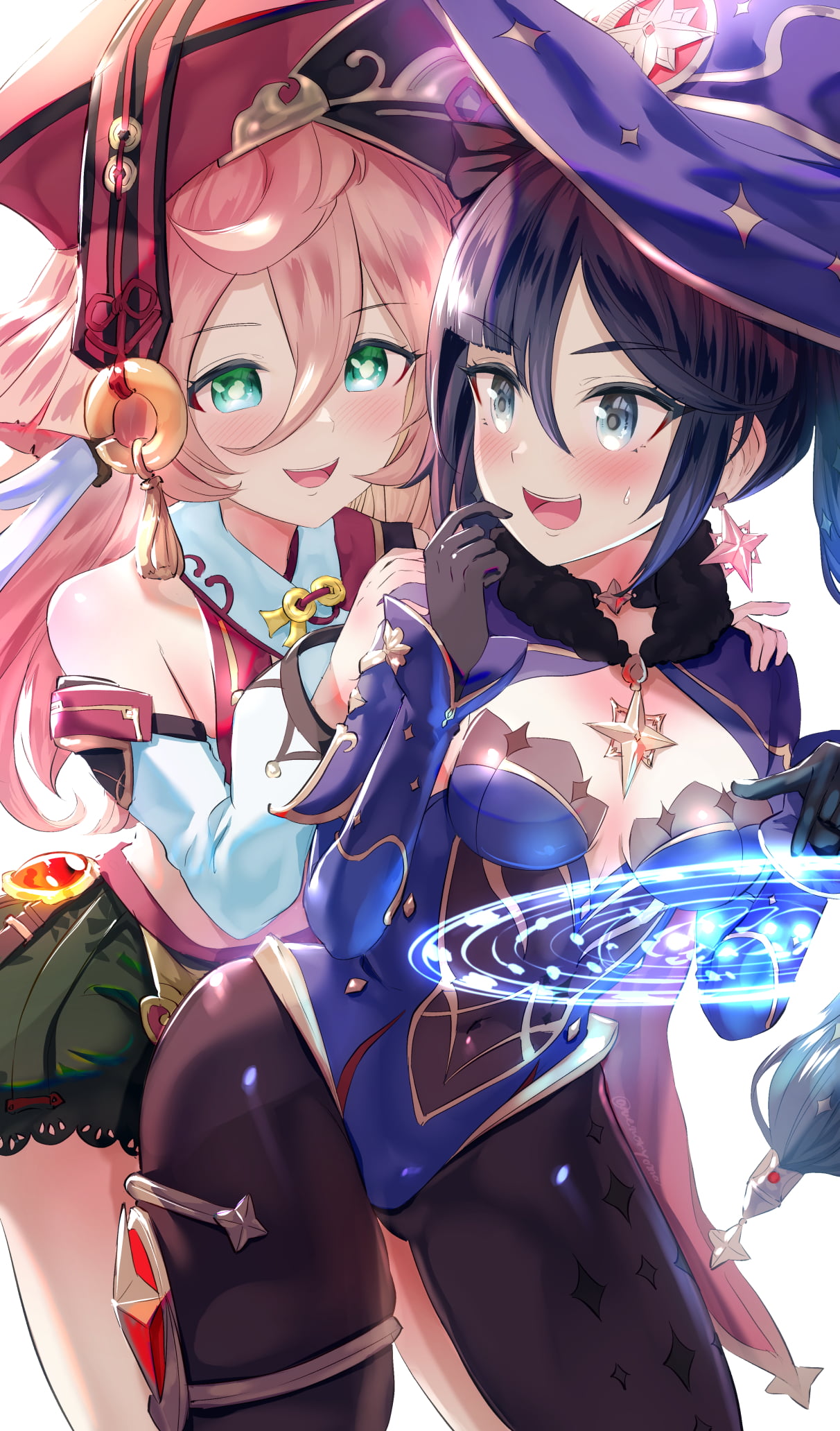 1080P, Mona (Genshin Impact), Yanfei(Genshin Impact), Genshin Impact, anime girls, Phone HD Wallpaper