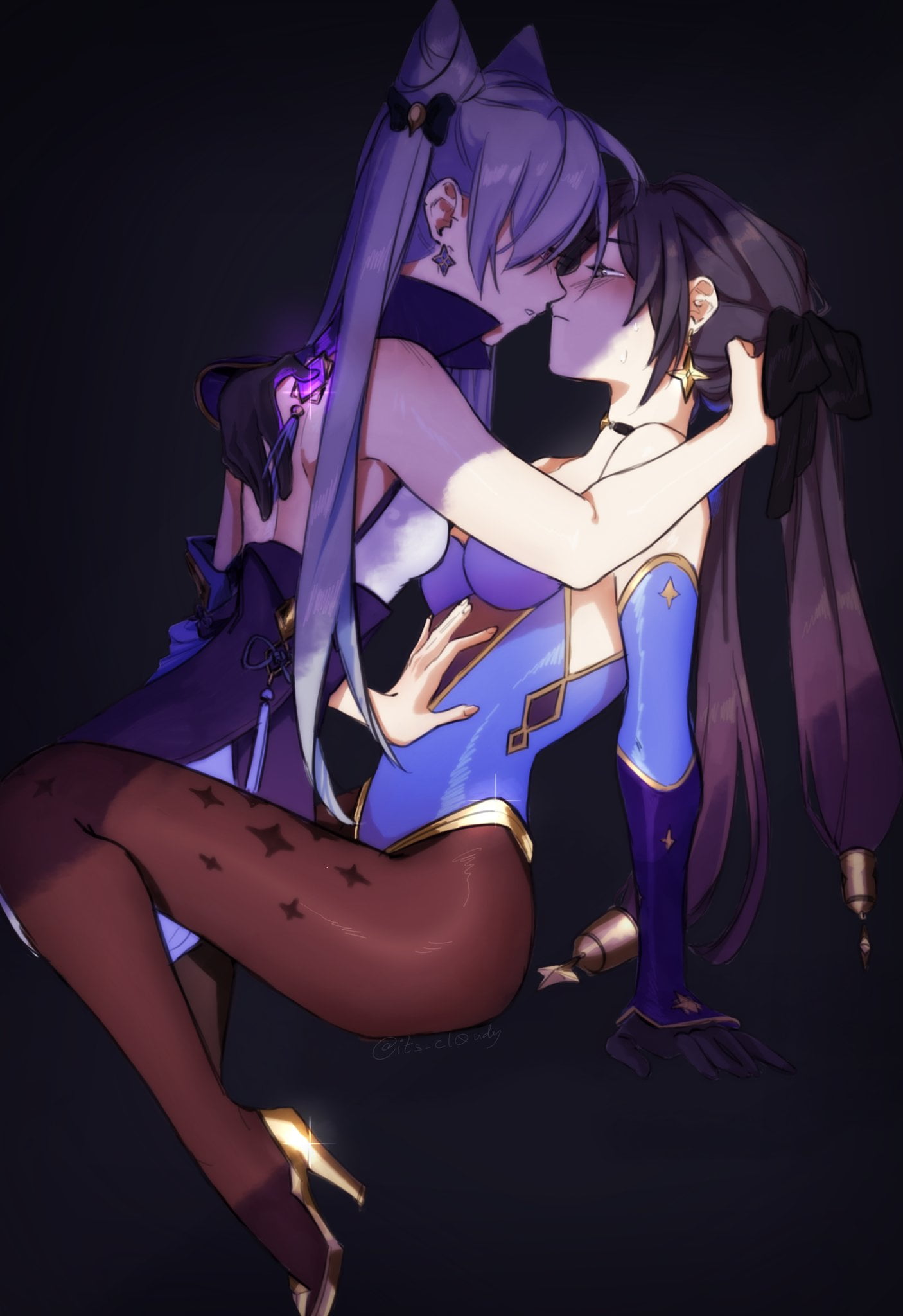 Genshin Impact, 1080P, lesbians, keqing (genshin impact), anime girls, Mona (Genshin Impact), Phone HD Wallpaper