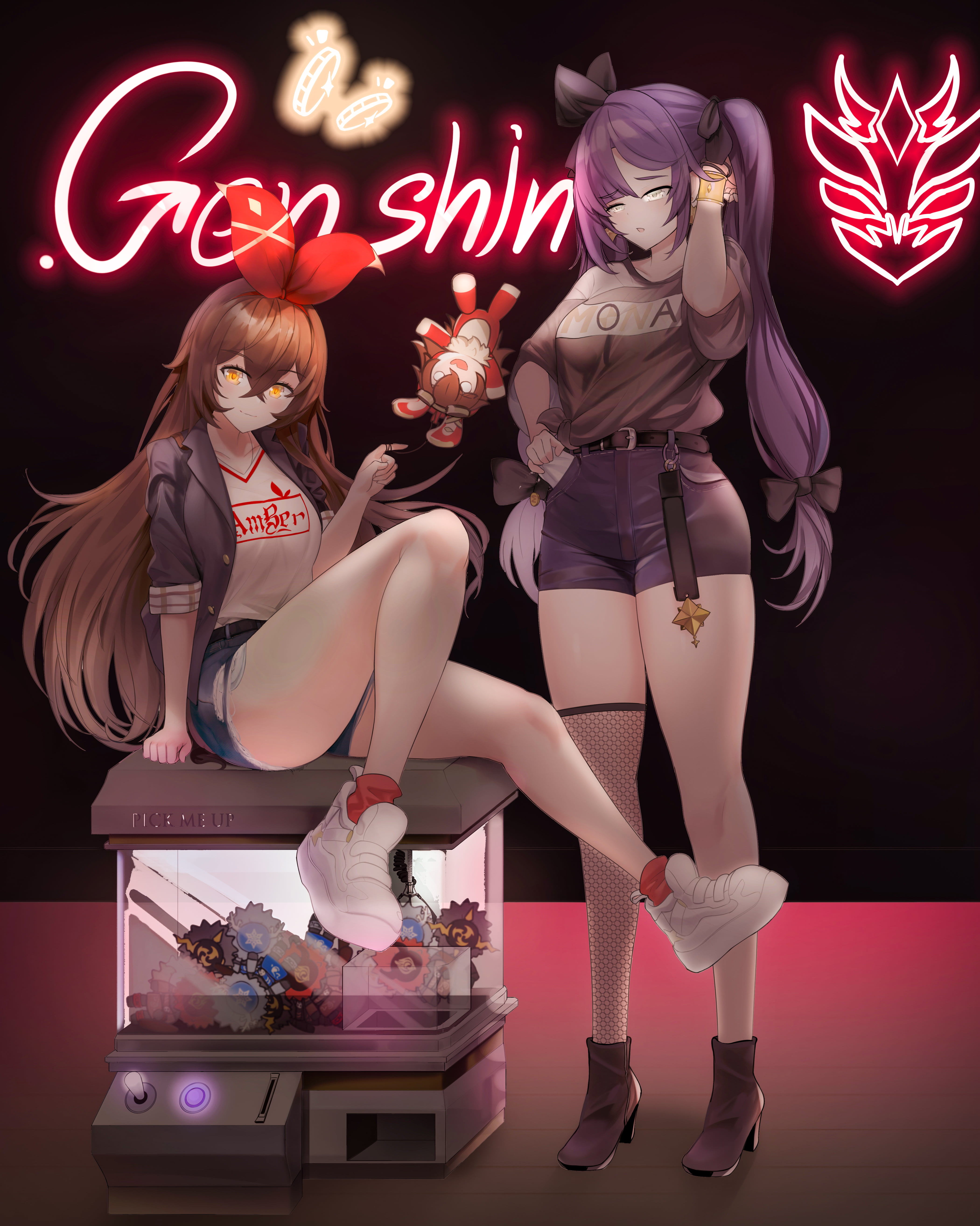 Mona (Genshin Impact), Amber (Genshin Impact), Genshin Impact, thighs, 5K, anime girls, Phone HD Wallpaper