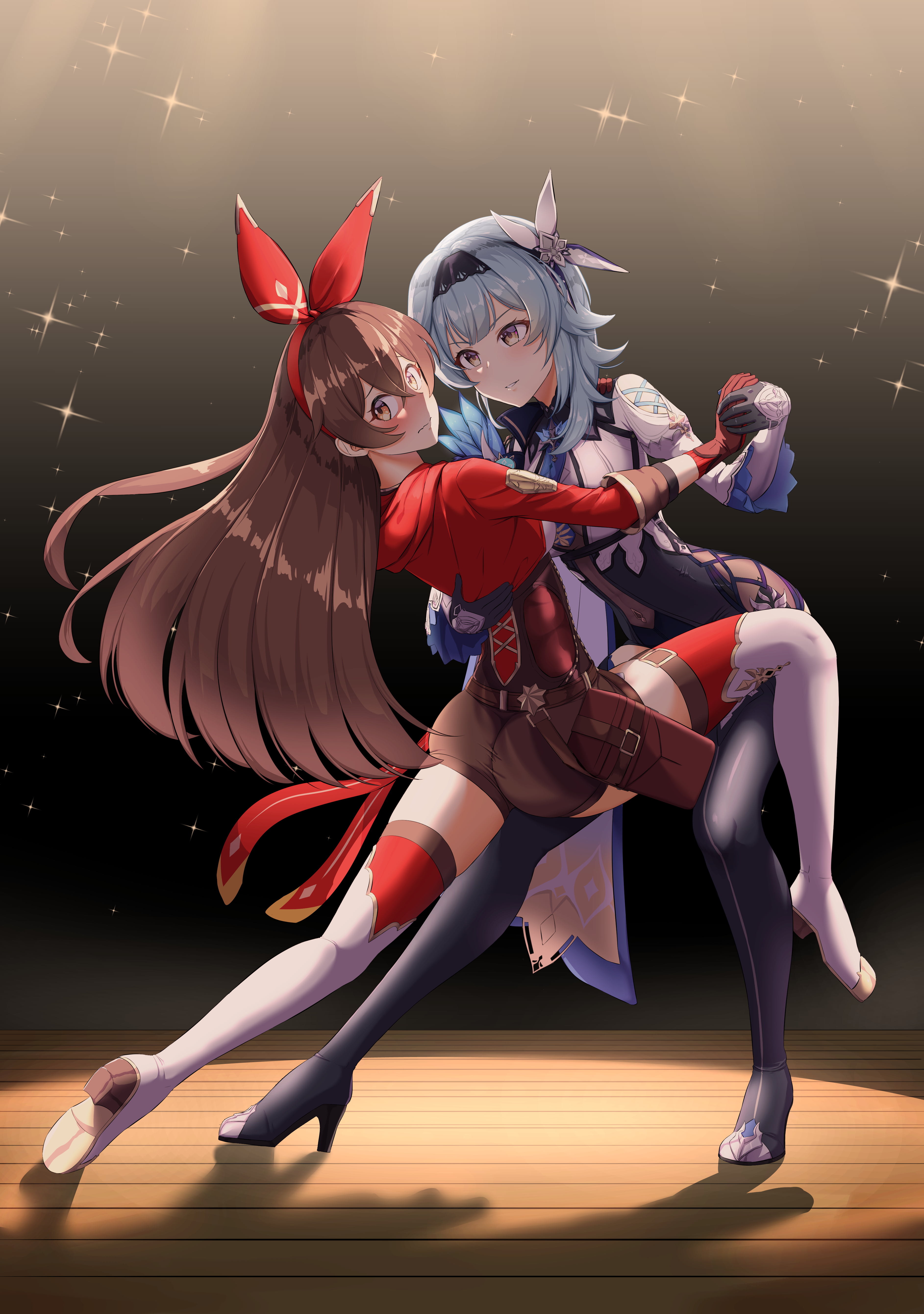 5K, Genshin Impact, anime girls, Eula(Genshin impact), Amber (Genshin Impact), Phone HD Wallpaper