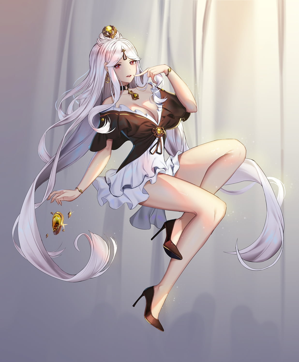 720P, Genshin Impact, choker, cleavage, Ningguang (Genshin Impact), thighs, anime girls, Phone HD Wallpaper