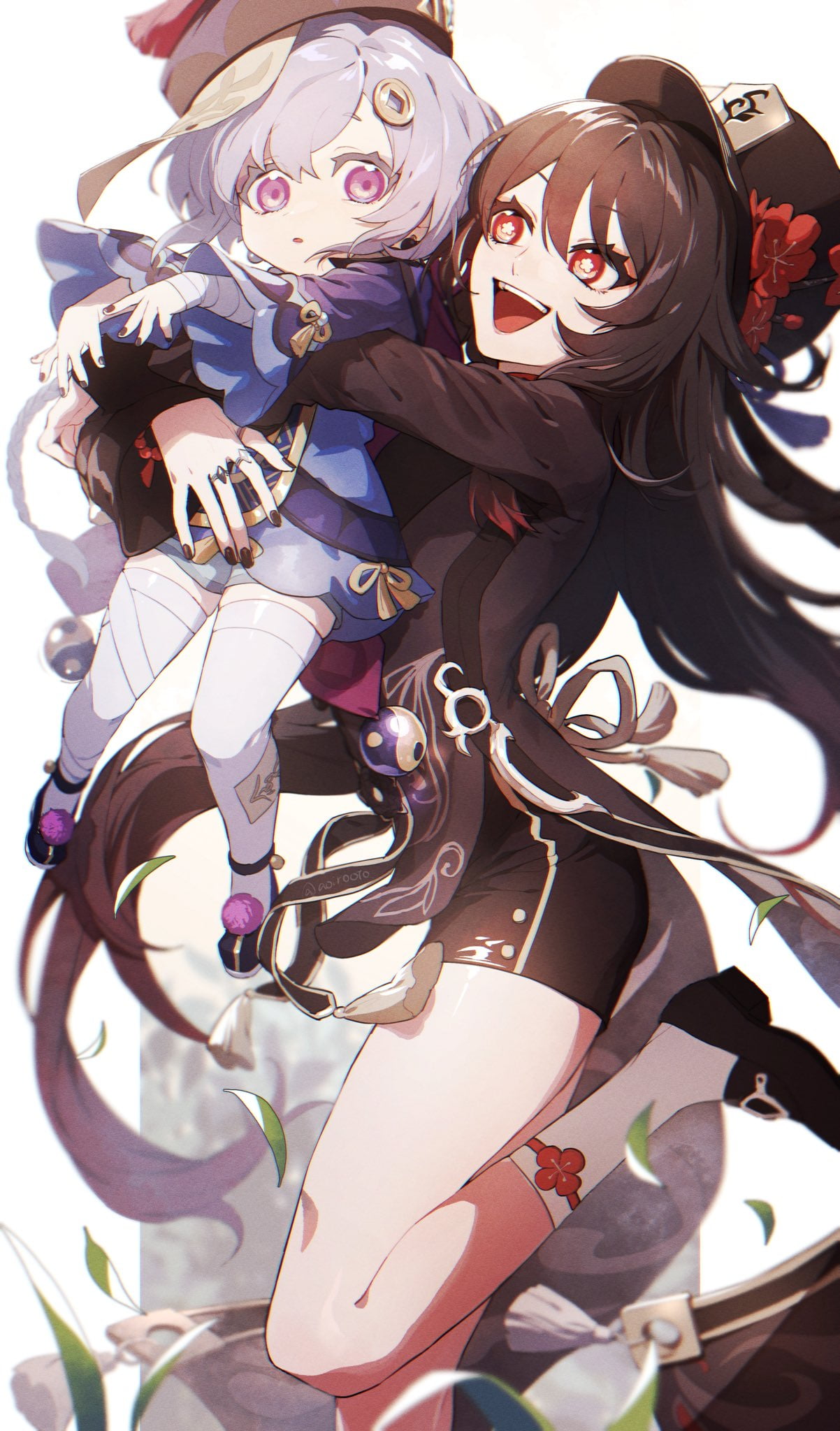 1080P, anime girls, Genshin Impact, Qiqi (Genshin Impact), Hutao(Genshin Impact), Phone HD Wallpaper