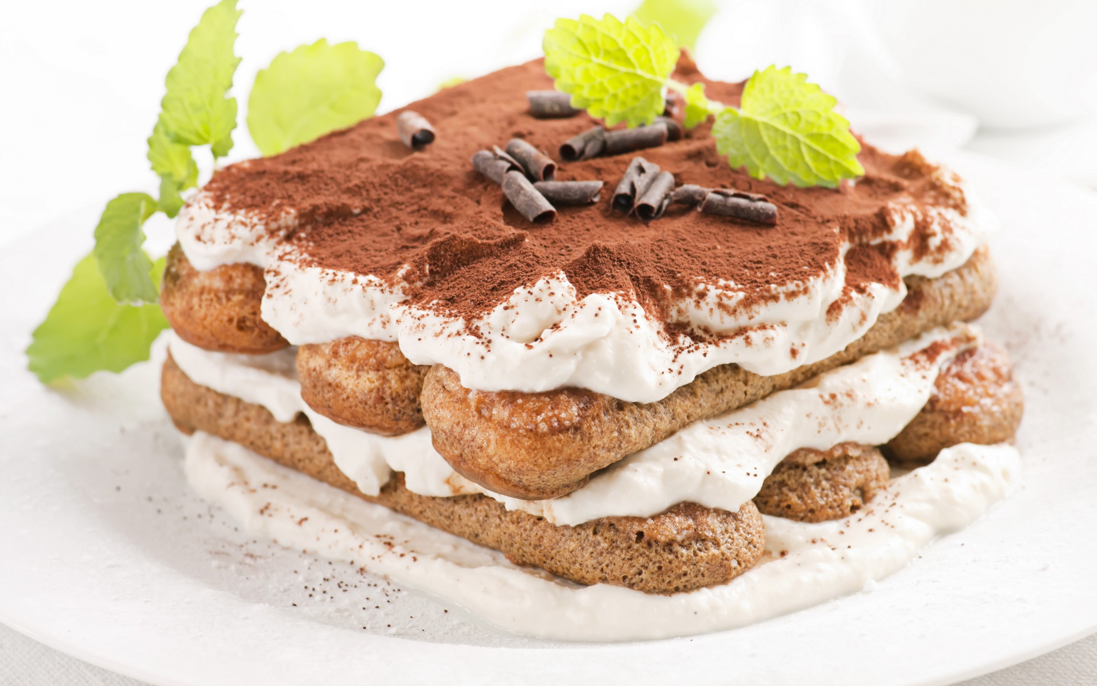 still life, brown, temptation, close-up, no people, dessert, indulgence, sweet, baked, indoors, cookie, plate, mint leaf - culinary, slice, serving size, HD Wallpaper