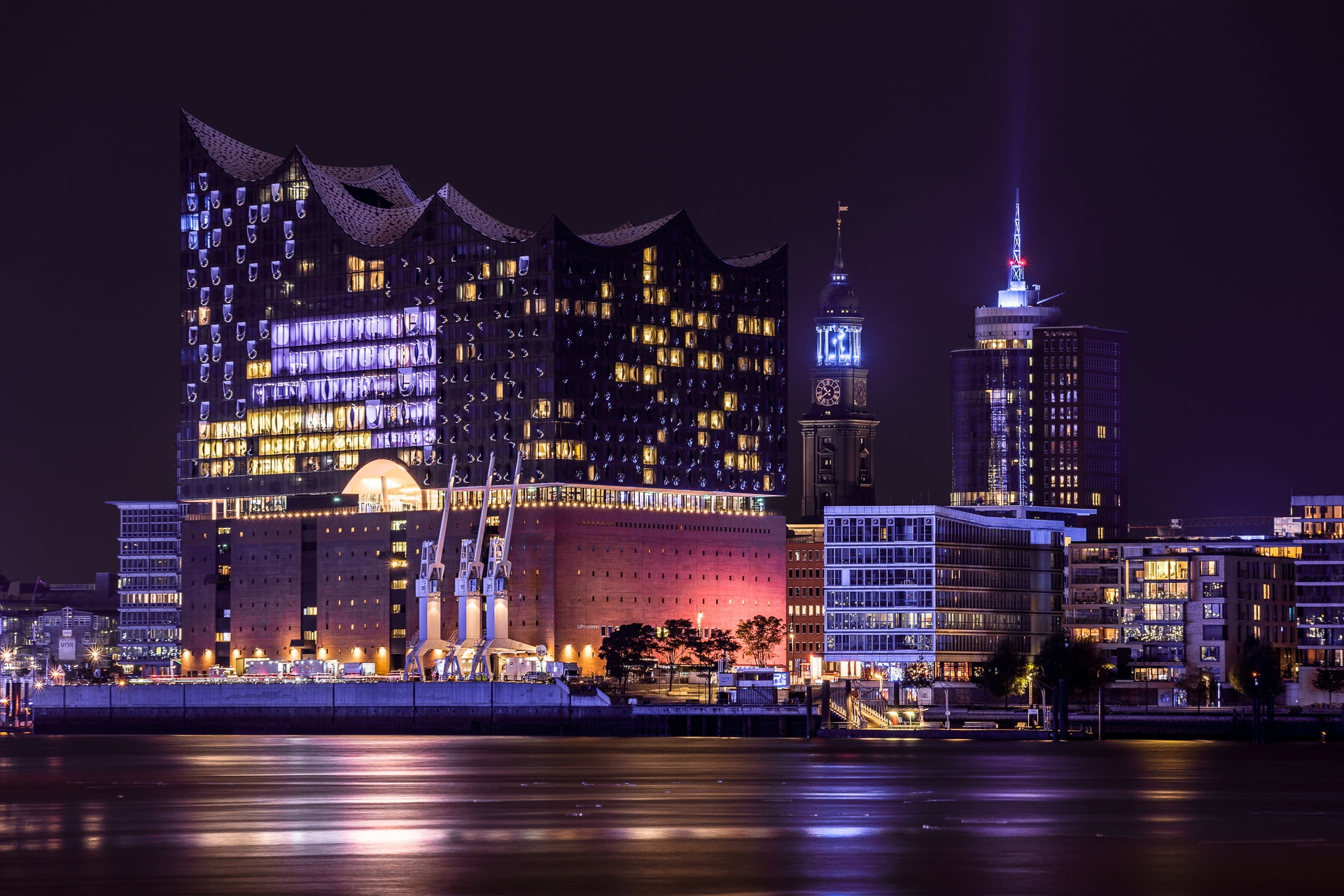 1080P, Hamburg, night, Elbphilharmonie, HD Wallpaper