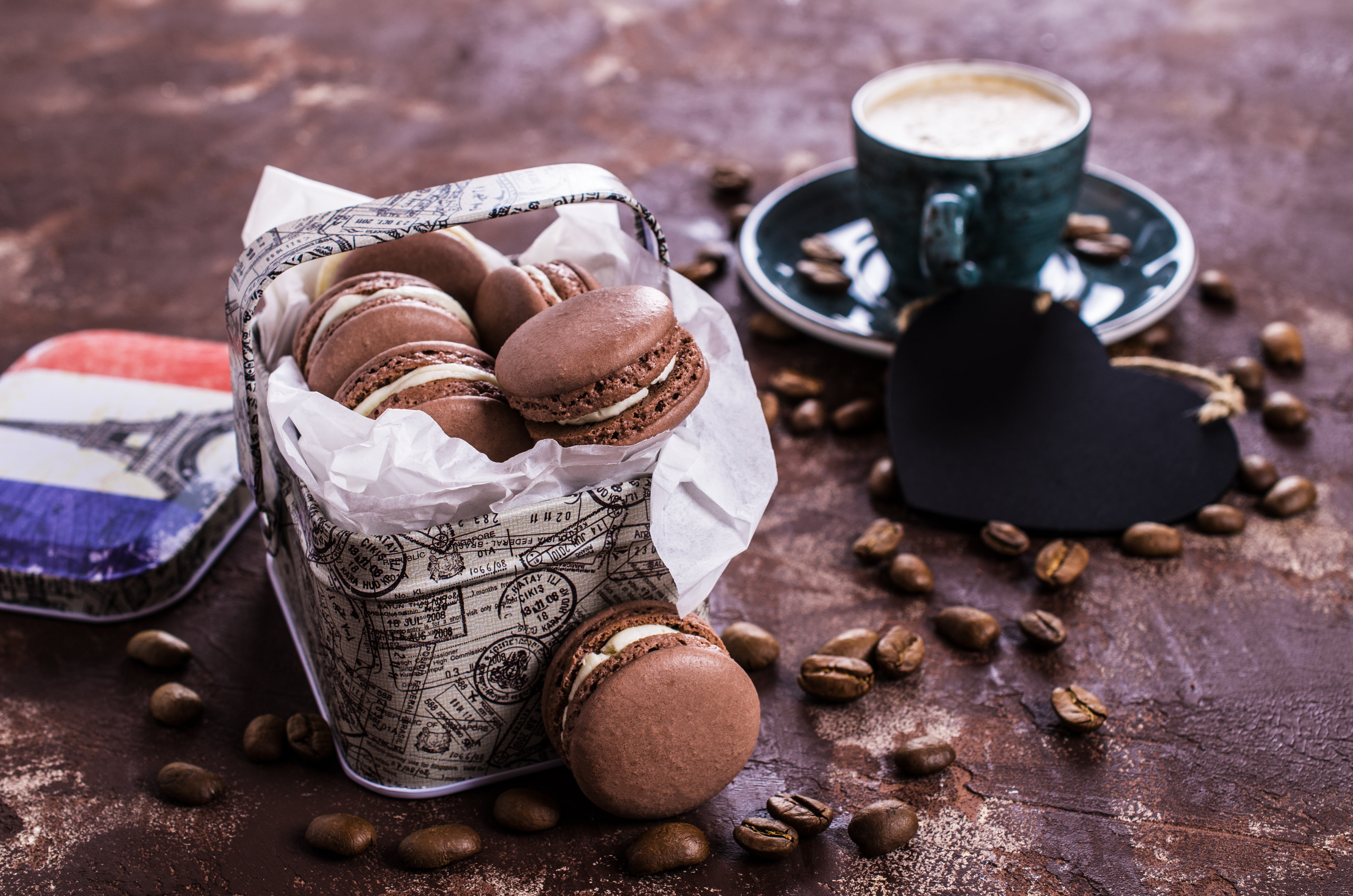 cakes, cream, coffee, coffee cup, macaron, macaroon, Cup, cookies, almond, dessert, 4K, HD Wallpaper