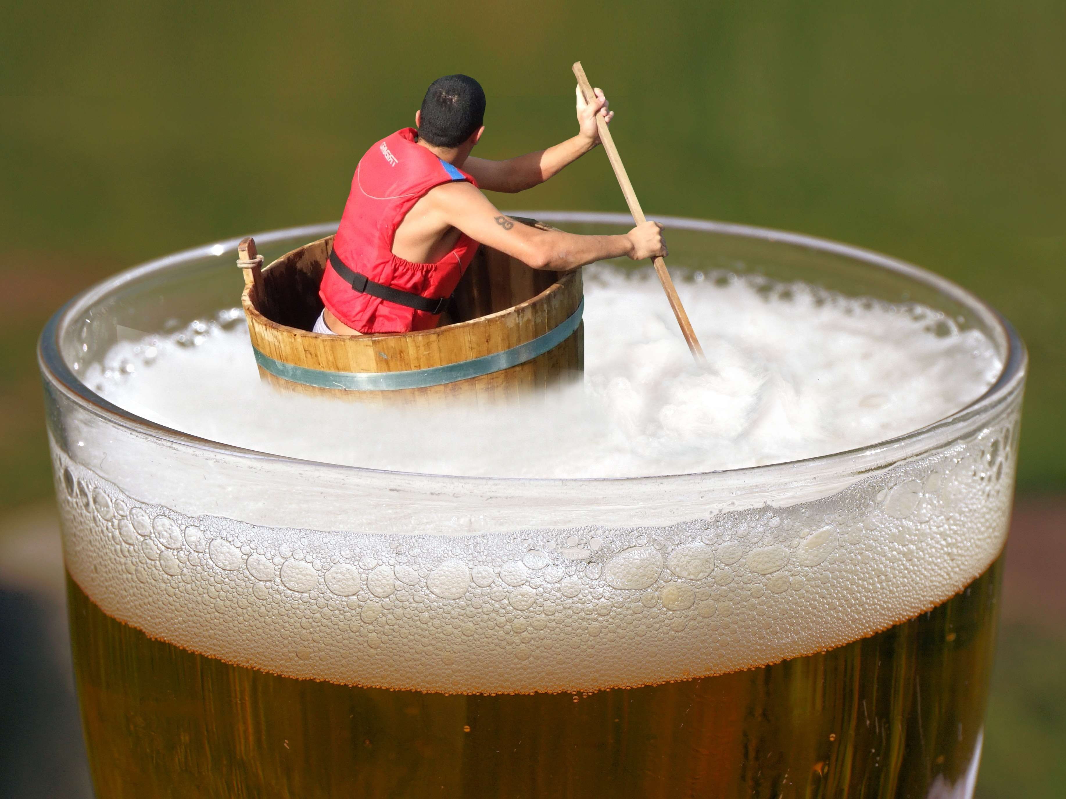 mixup, refreshment, drunk, afloat, head, photo montage, nature, drifting, 2K, life jacket, sitting, drink, beverage, lifestyles, outdoors, nautical vessel, HD Wallpaper