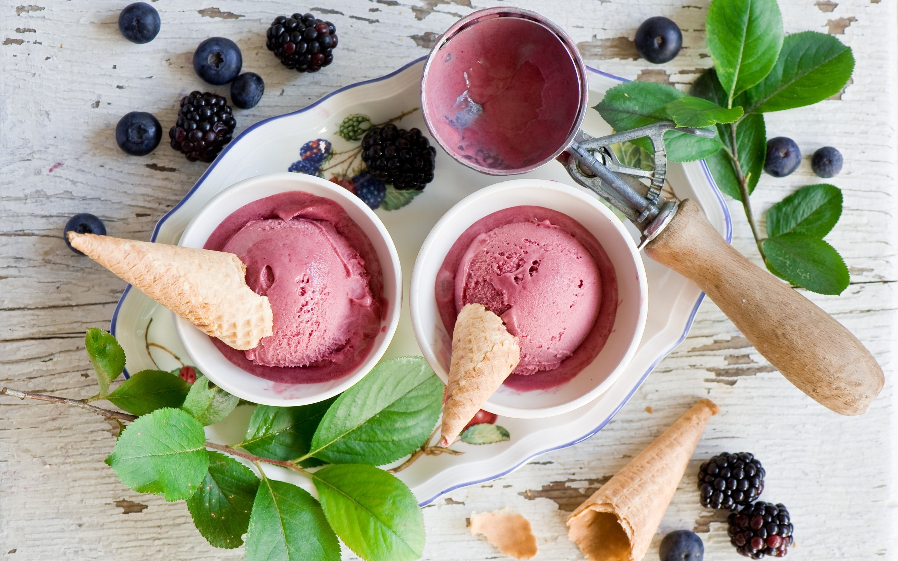 berries, 2K, cream, waffles, ice, ice cream, HD Wallpaper