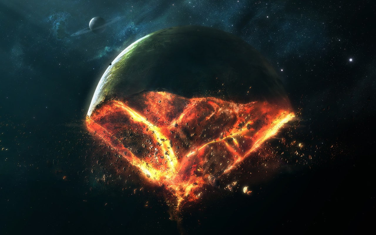 glowing, space art, digital composite, creativity, planet, sky, fire, close-up, space, sphere, nature, star - space, flame, long exposure, outdoors, 720P, HD Wallpaper
