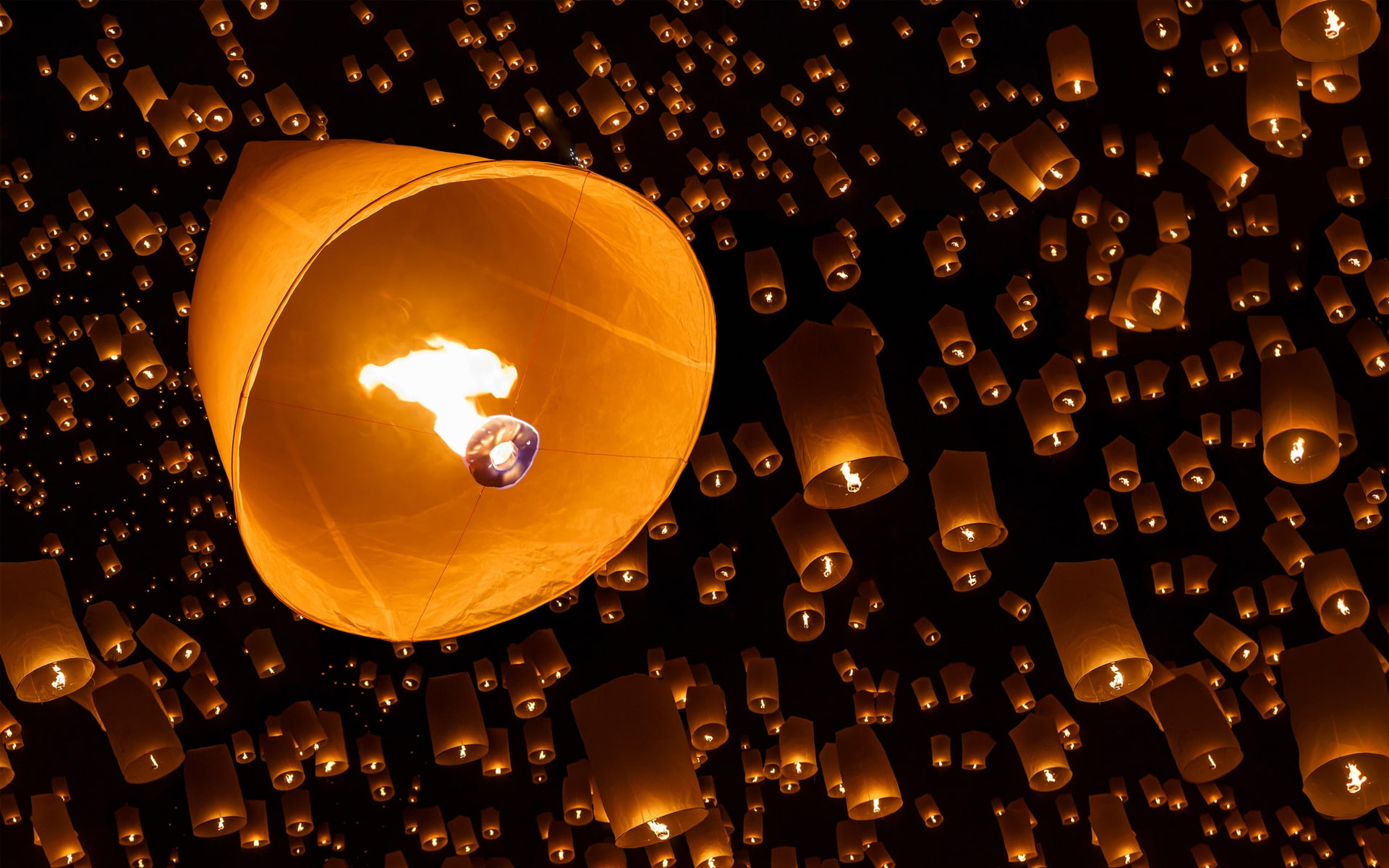 sky lights, sky, background, 1080P, lanterns, HD Wallpaper