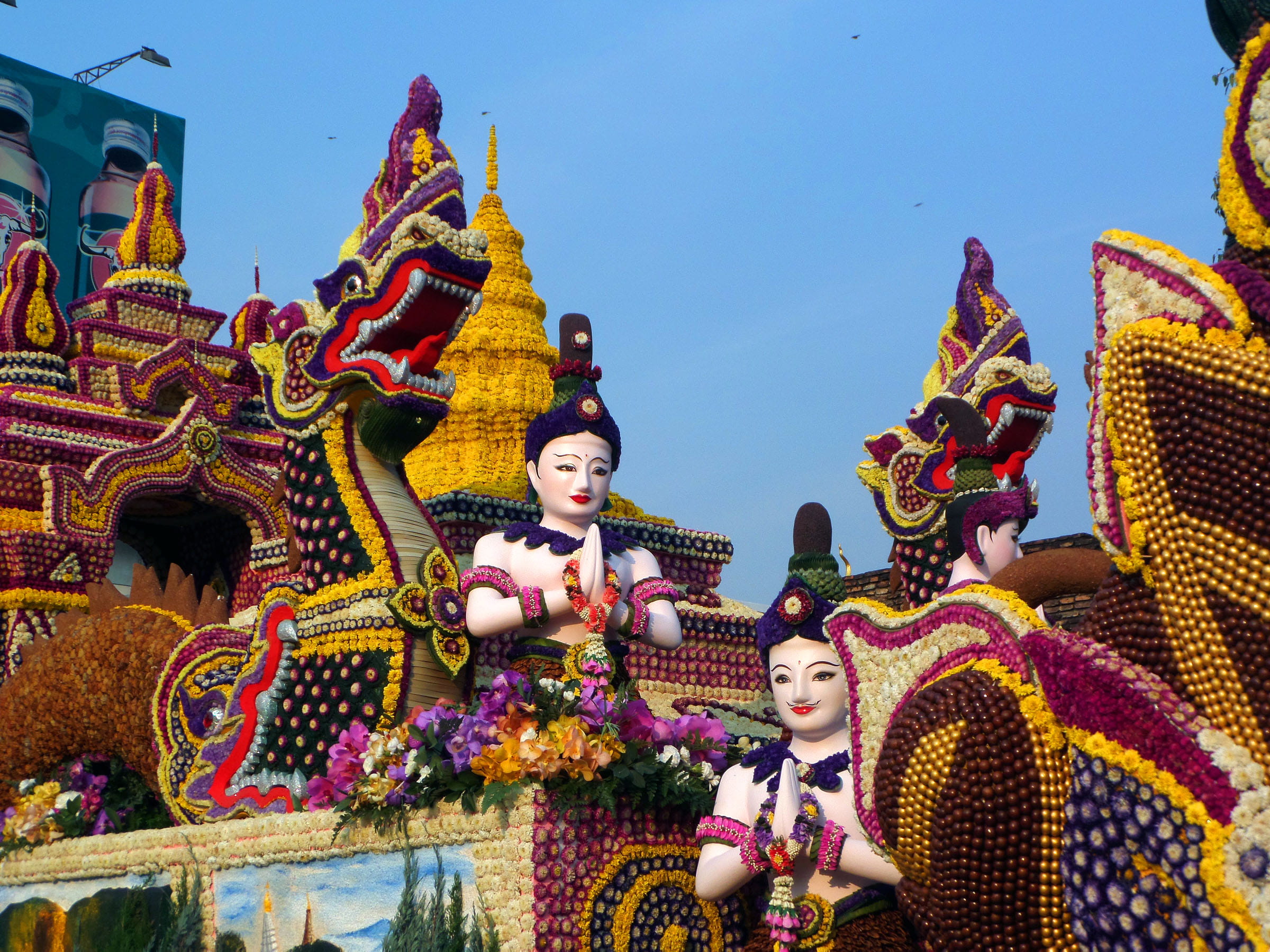 belief, no people, religion, thailand, spirituality, built structure, human representation, craft, annual, multi colored, creativity, flower, representation, HD Wallpaper