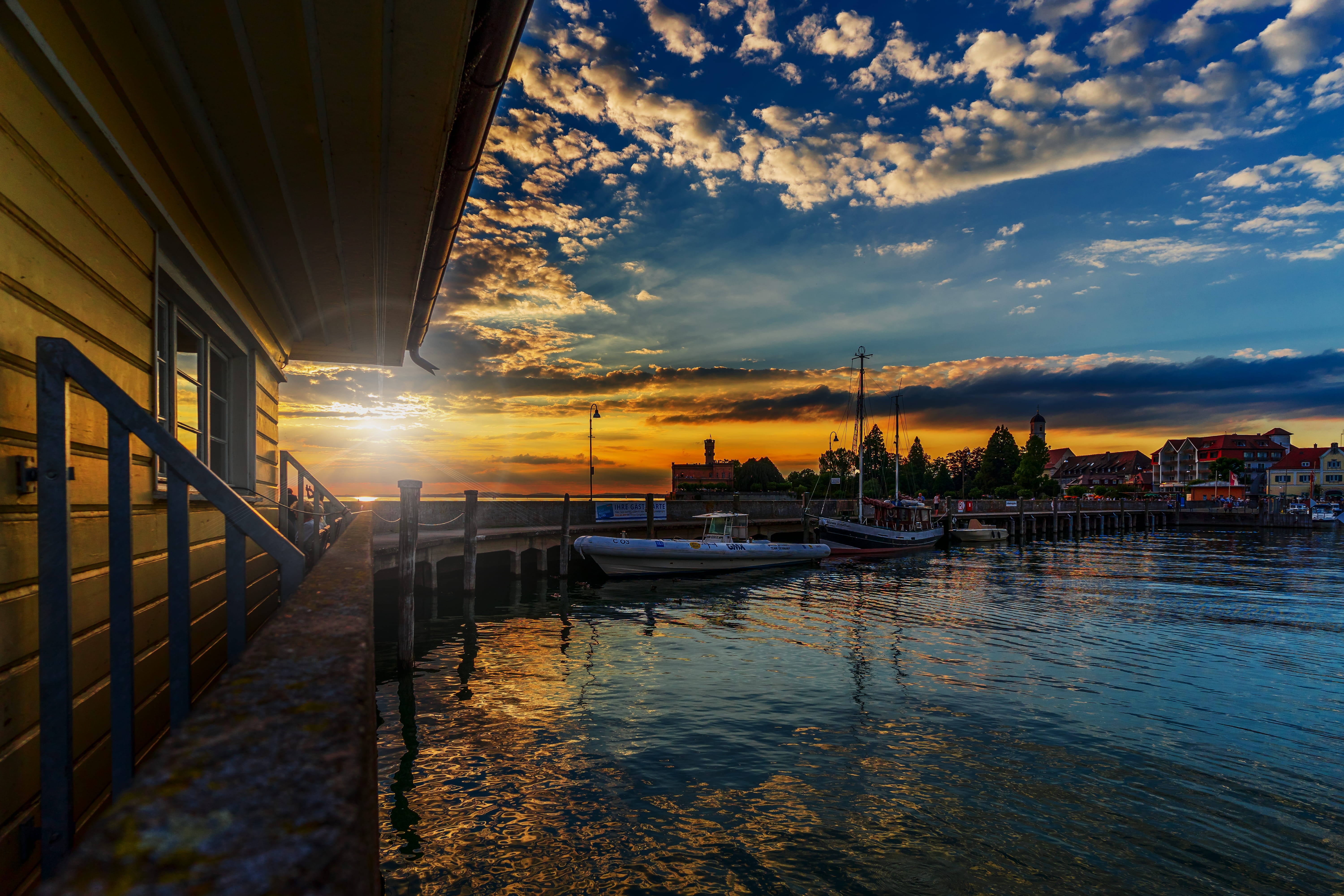 body, outdoors, scenics - nature, sunbeam, mood, idyll, romance, cloud threads, nature, passenger craft, romantic, building exterior, evening sun, sky, HD Wallpaper