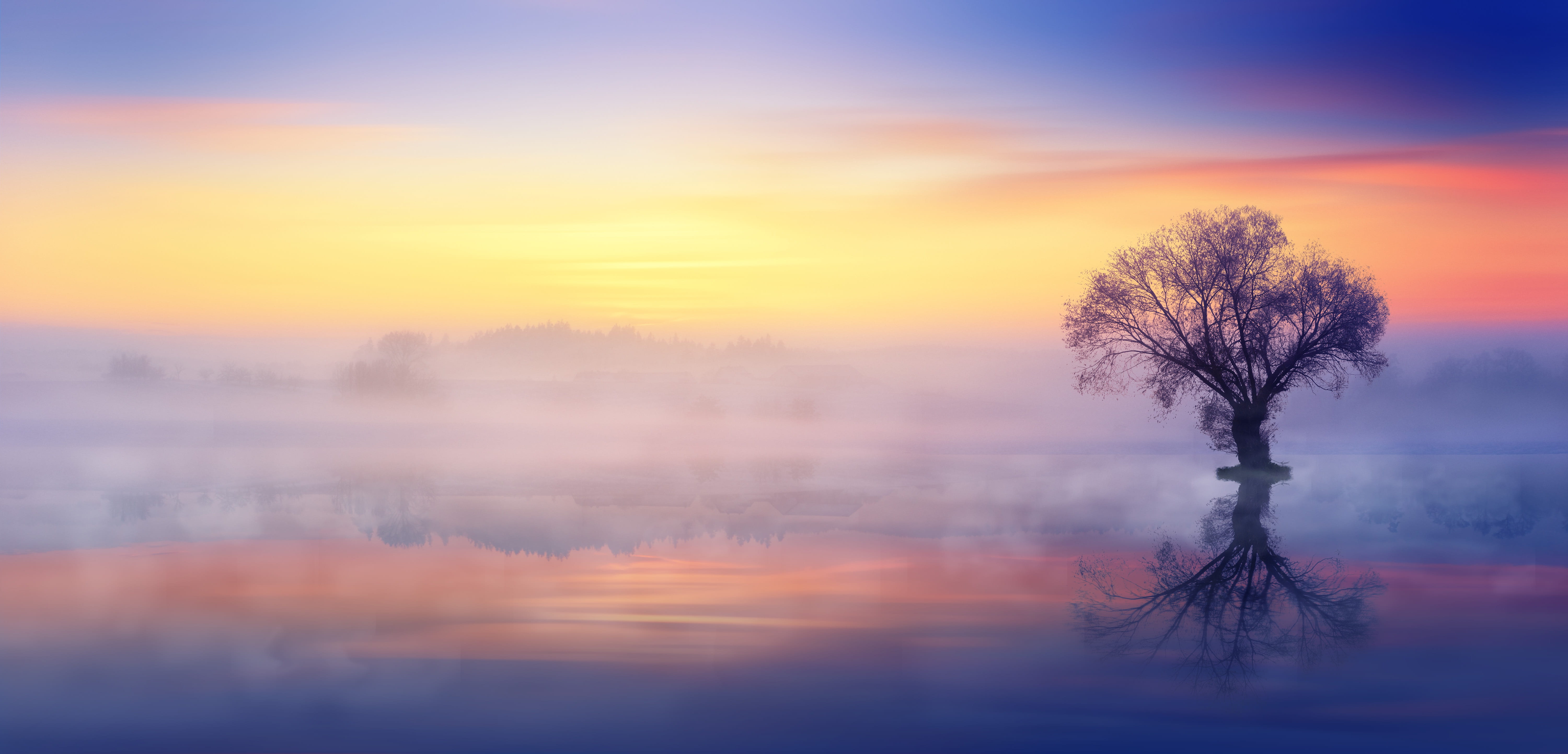sky, abendstimmung, reflection, romantic, afterglow, bare, farbenspiel, cloud - sky, panorama, color, romance, dawn, non-urban scene, 5K, beauty in nature, HD Wallpaper