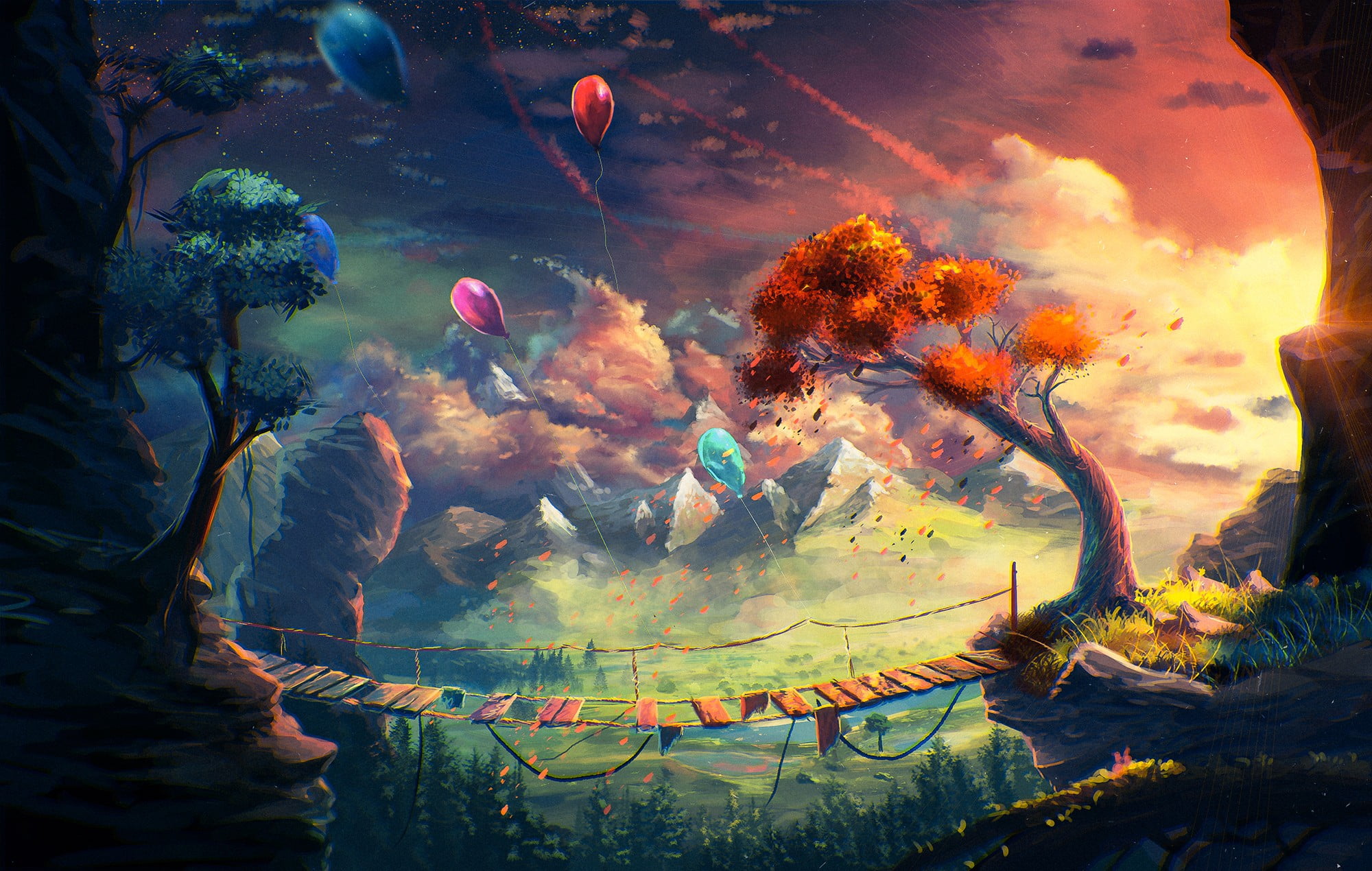 animals in the wild, animal, painting, light - Natural Phenomenon, decoration, Sylar, green, bridge, anime, animal wildlife, marine, balloon, fantasy, fish, HD Wallpaper