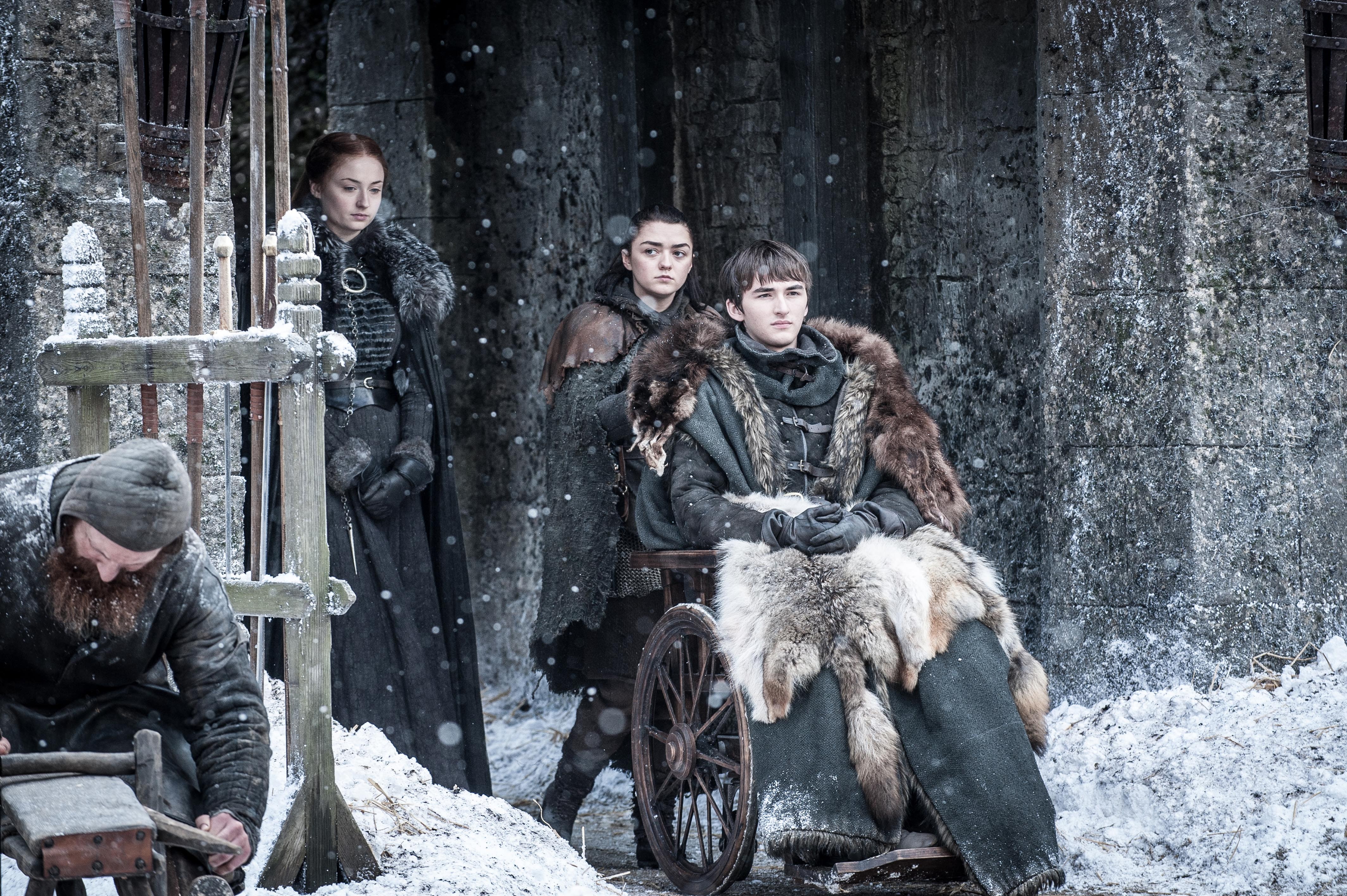 Sansa Stark, Arya Stark, Bran Stark, 4K, Maisie Williams, Sophie Turner, Isaac Hempstead-Wright, Game Of Thrones, TV Show, HD Wallpaper