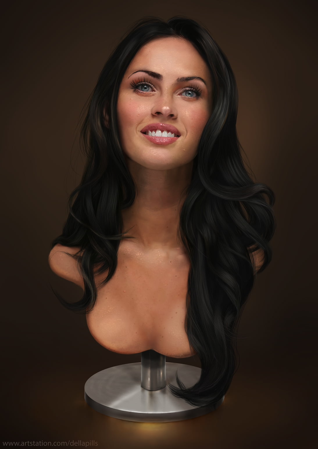photo manipulation, women, drawing, smiling, fashion, Megan Fox, front view, watermarked, people, human face, beautiful woman, young adult, looking at camera, Phone HD Wallpaper