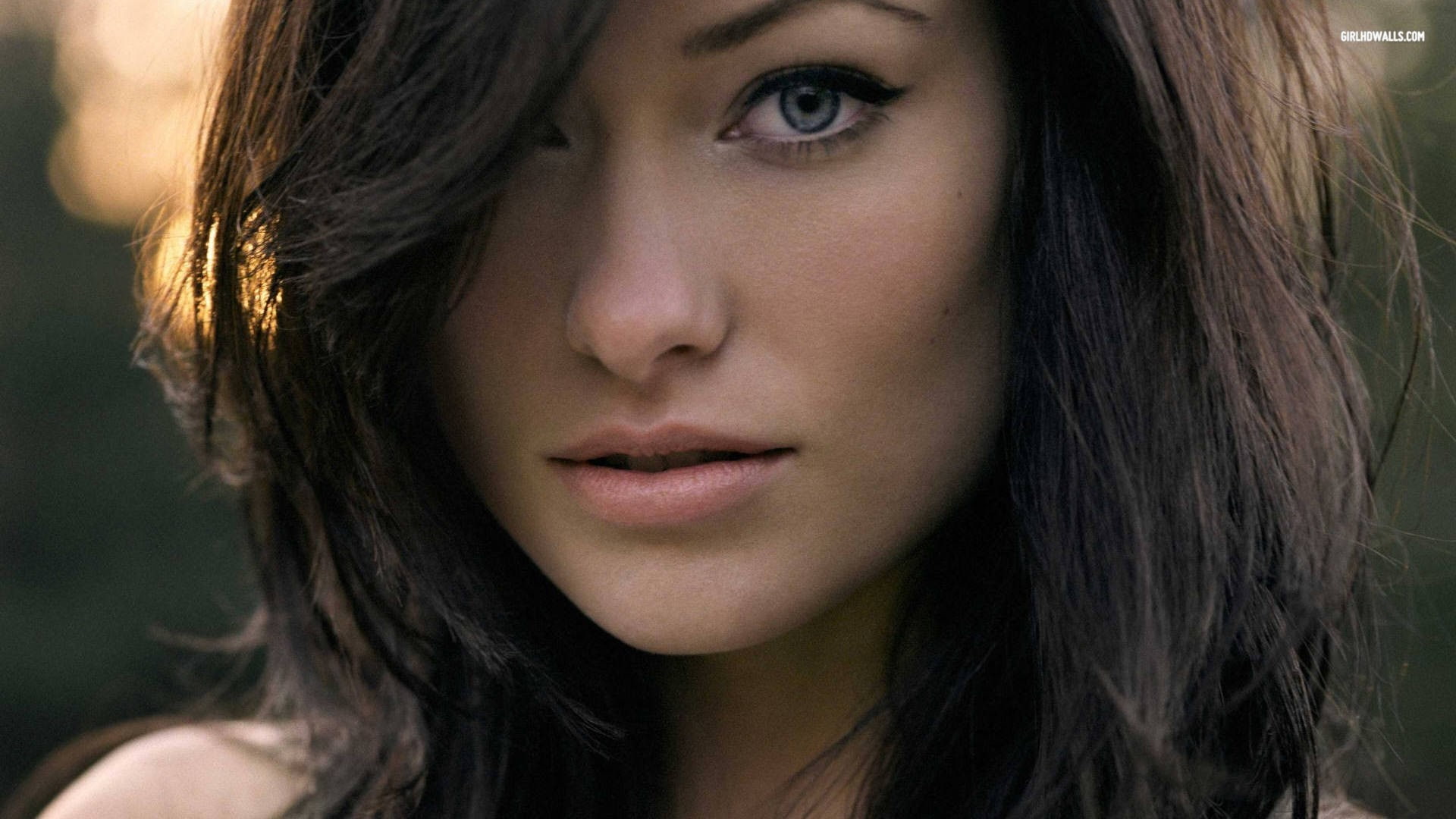 Olivia Wilde, 1080P, depth of field, women, face, long hair, looking at viewer, watermarked, brunette, HD Wallpaper