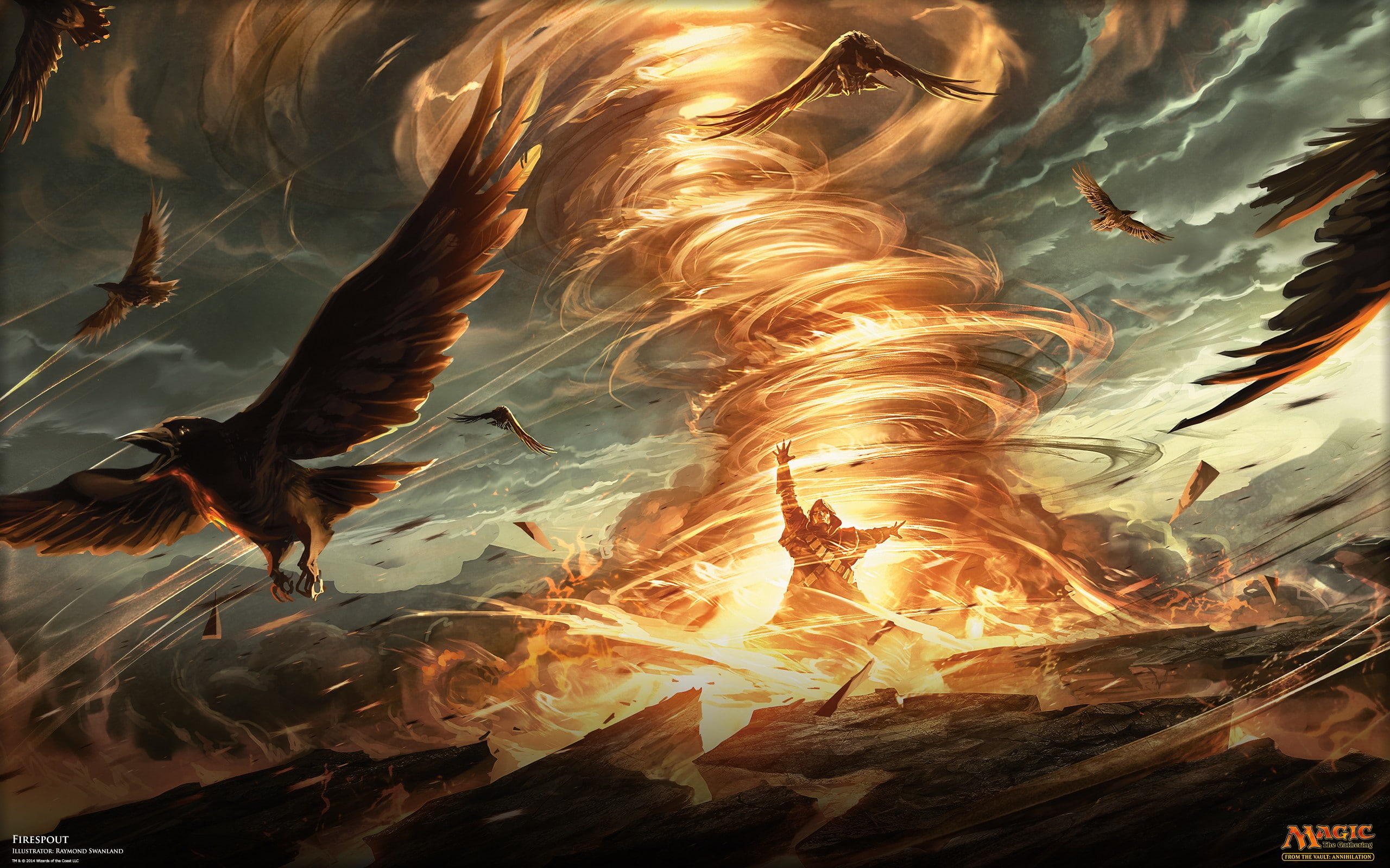 magic, Magic: The Gathering, wizard, tornado, 2K, birds, fire, HD Wallpaper