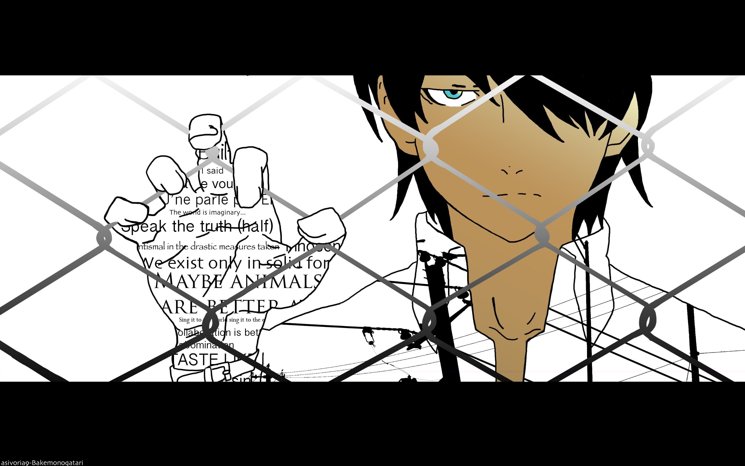 (series), short, 2K, araragi, monogatari, 244414, male, all, koyomi, watermark, black, bakemonogatari, com, tagme, konachan, hair, (artist), HD Wallpaper