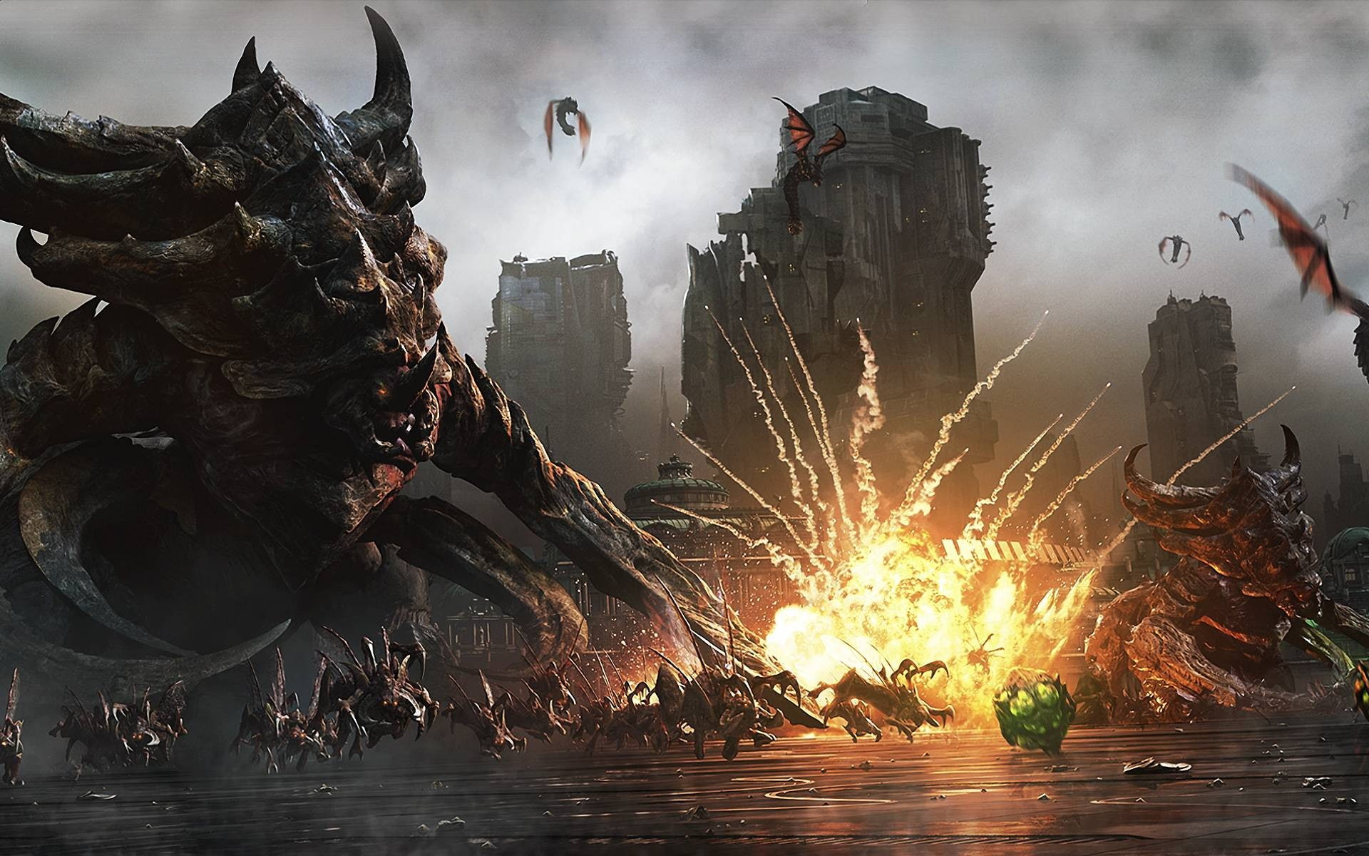 burning, 1080P, fire - natural phenomenon, built structure, sky, celebration, accidents and disasters, destruction, warning sign, event, StarCraft II : Heart Of The Swarm, HD Wallpaper
