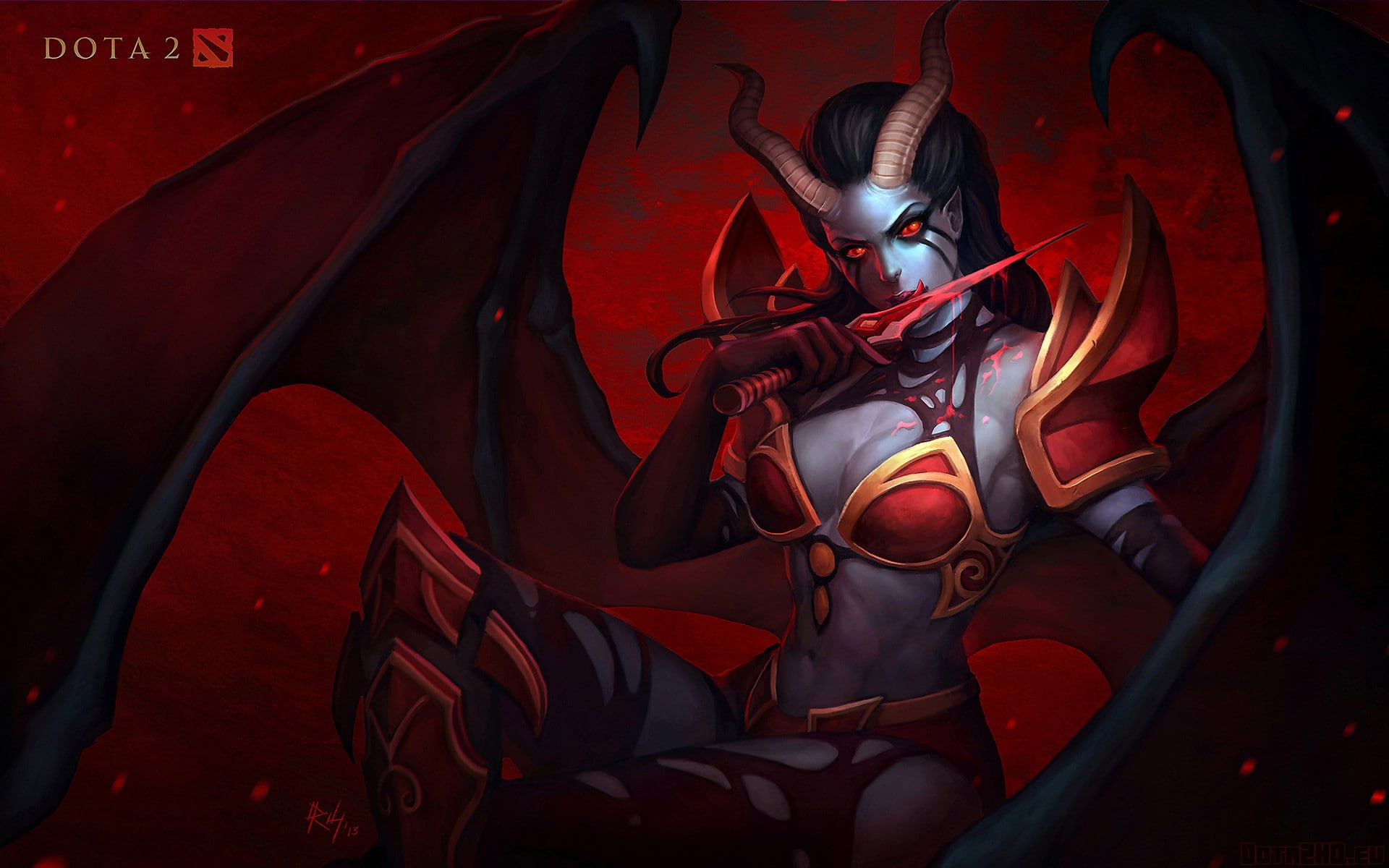 watermarked, Defense of the ancient, Queen of Pain, 1080P, video games, Video Game Art, text, Dota, logo, HD Wallpaper