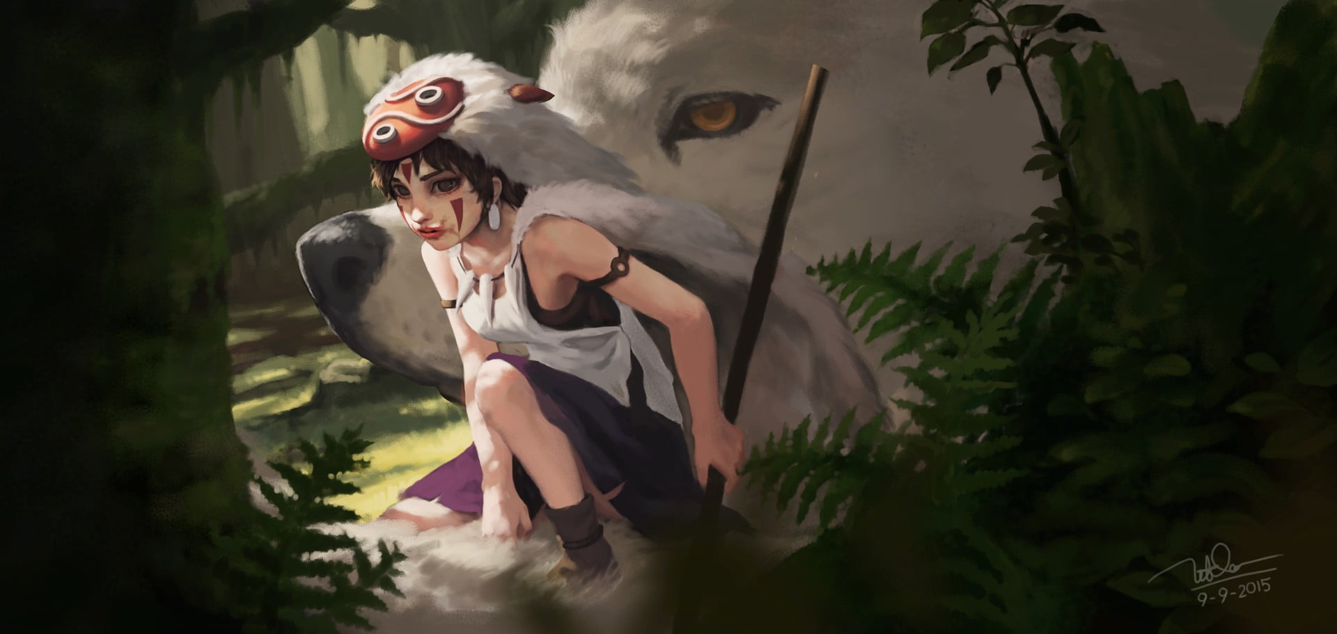 dog, plush, white, people, costume, toy, dressing up, plant, halloween, celebration, childhood, females, 1080P, real people, child, fear, Princess Mononoke, HD Wallpaper