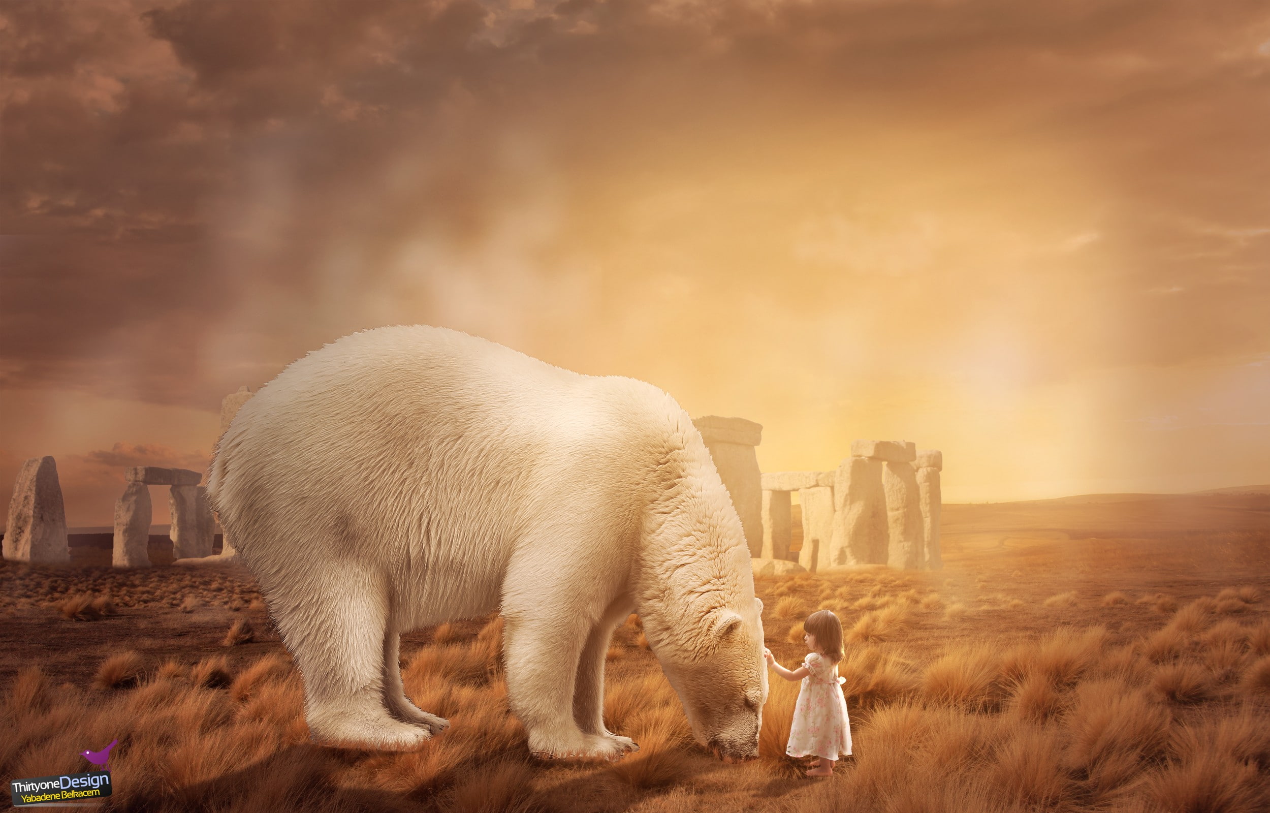 cloud - sky, no people, animal wildlife, sky, animal themes, landscape, fog, photo manipulation, outdoors, land, field, vertebrate, polar bears, domestic animals, HD Wallpaper