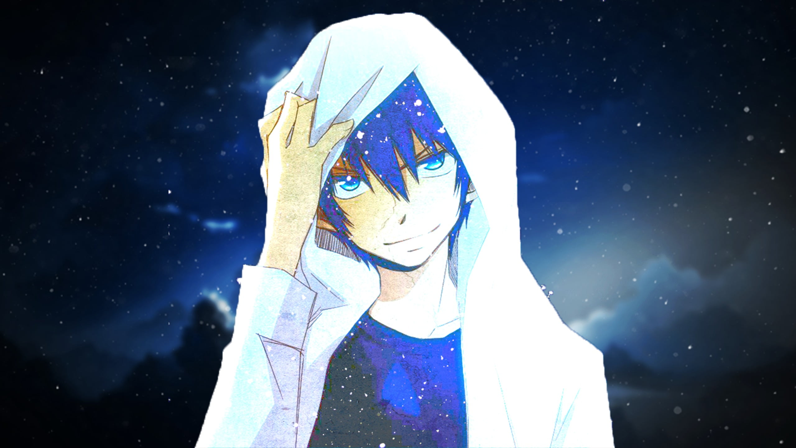 multiple exposure, blue, scarf, human face, portrait, night, 2K, headshot, young adult, unrecognizable person, nature, clothing, digital composite, anime, HD Wallpaper