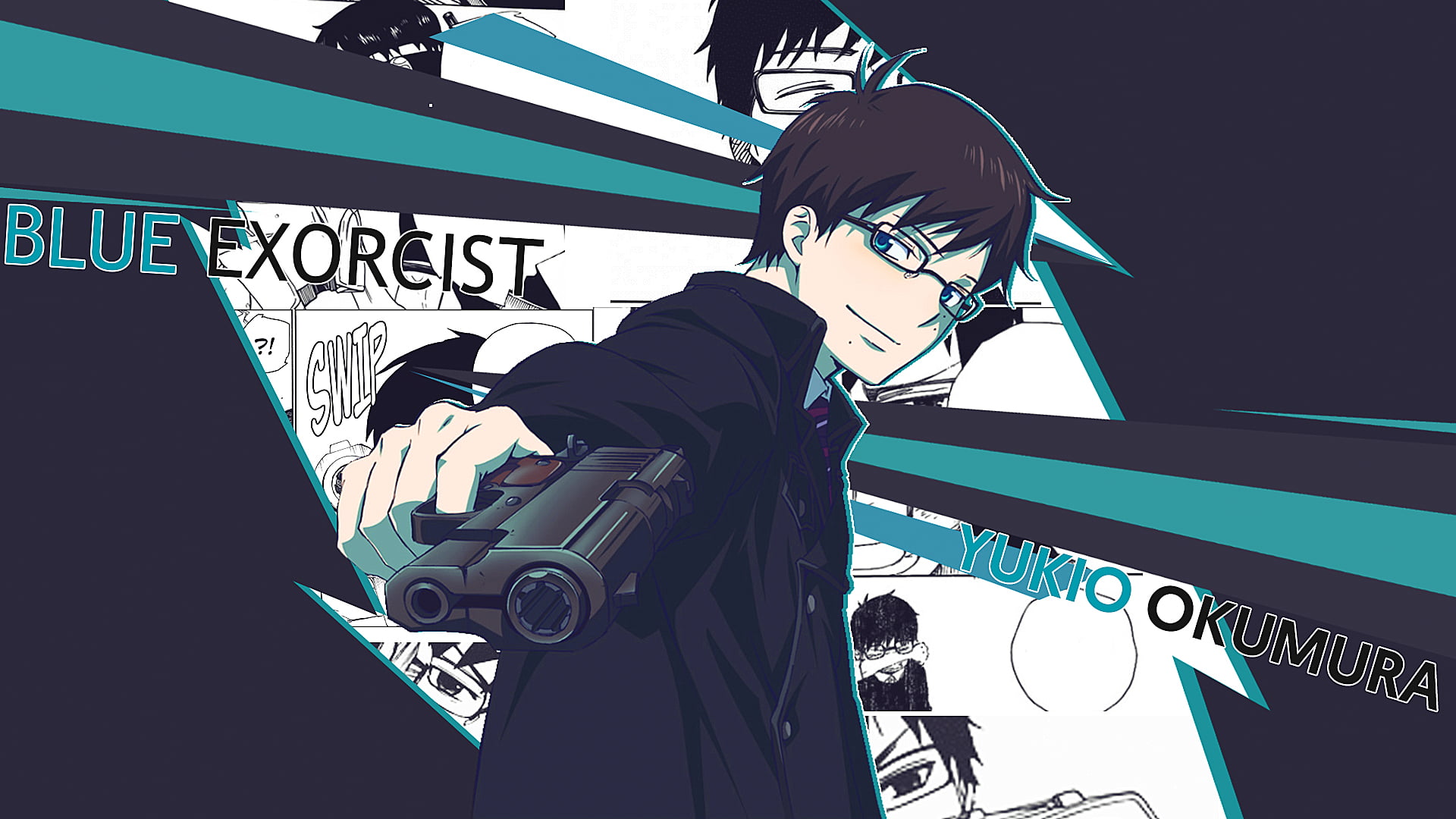 leisure activity, Okumura Yukio, occupation, standing, day, Blue Exorcist, 1080P, western script, text, three quarter length, people, built structure, HD Wallpaper