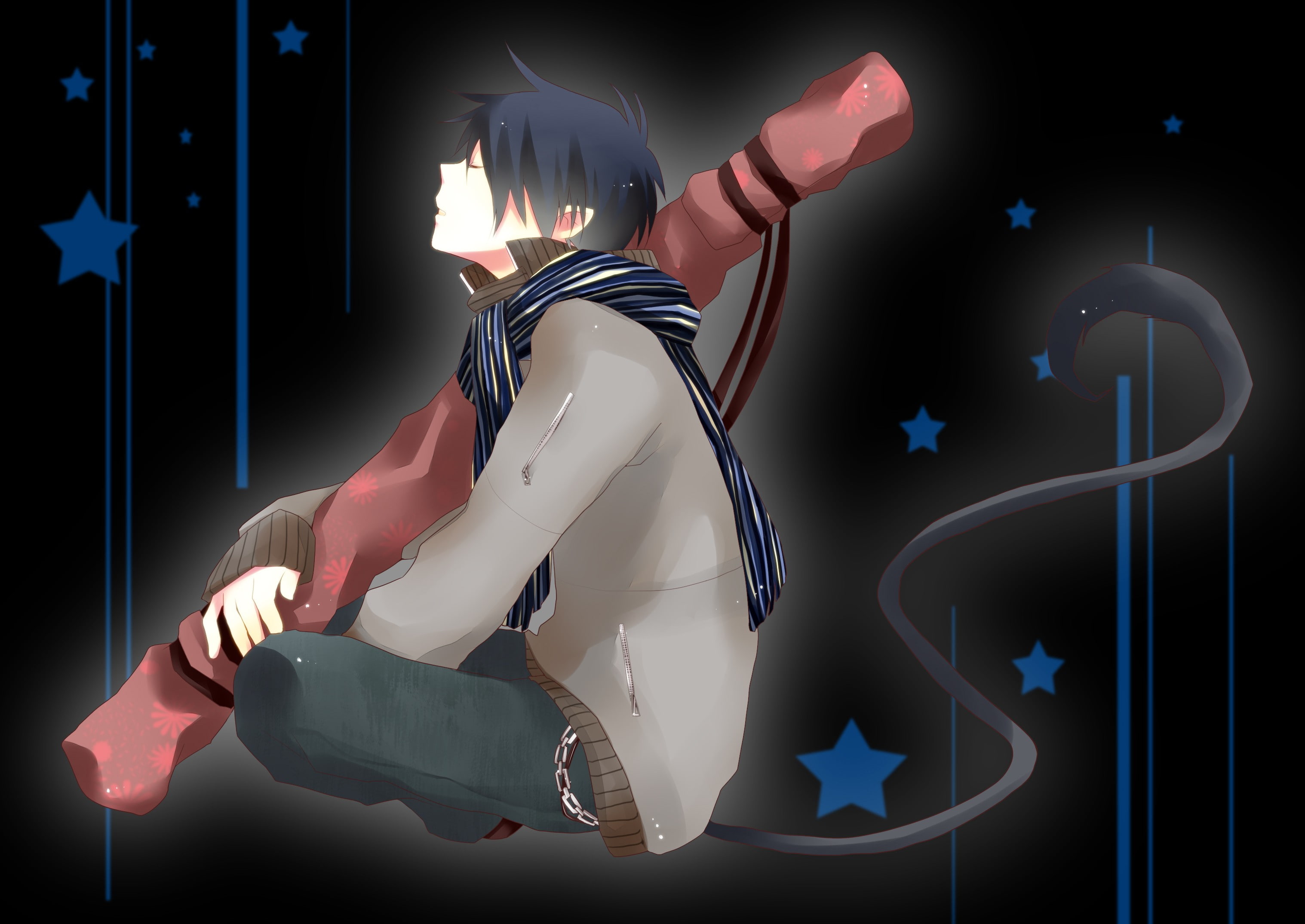 real people, demon, young men, 2K, hand, illuminated, lifestyles, men, anime, Okumura Rin, side view, light - natural phenomenon, Blue Exorcist, indoors, HD Wallpaper