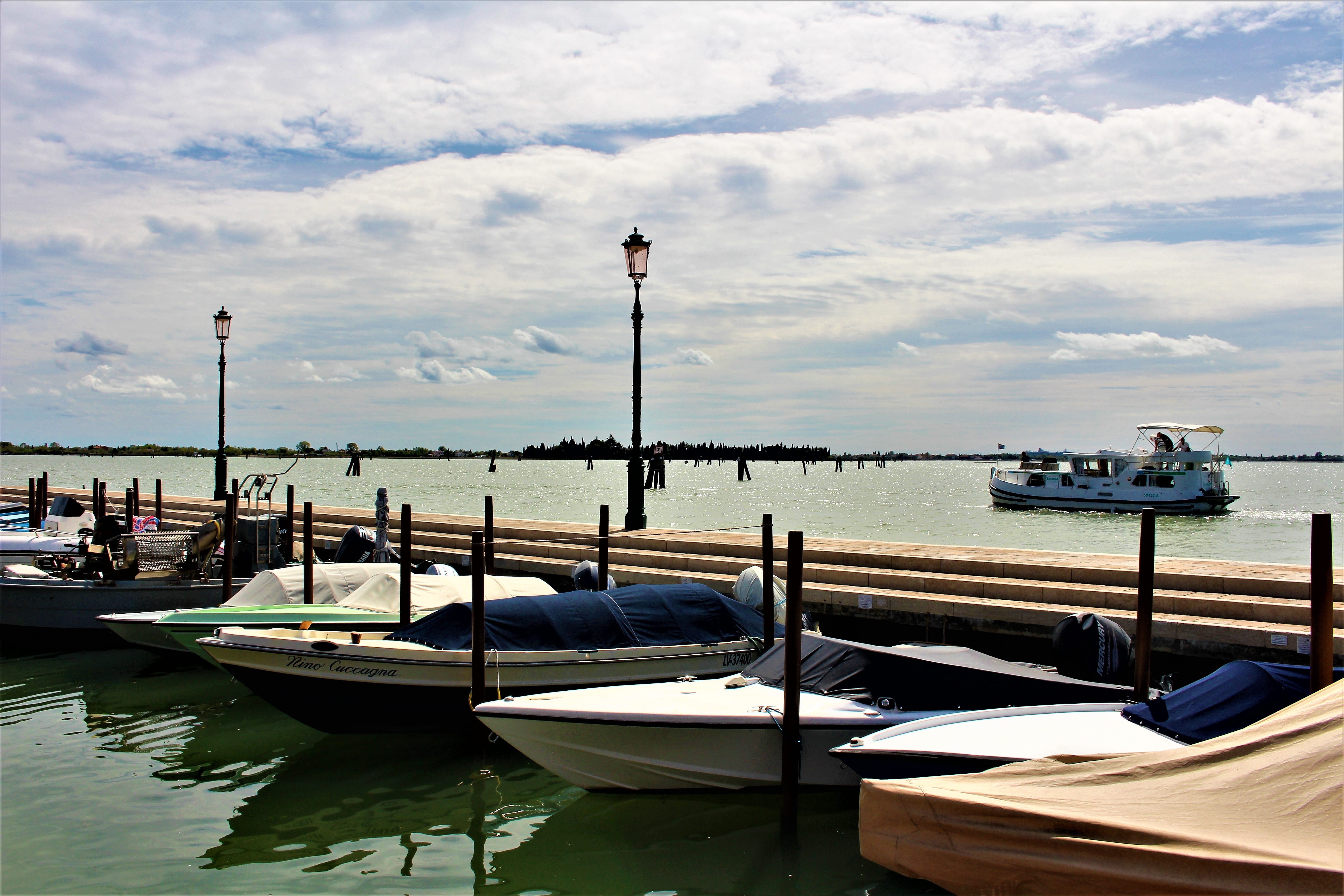 fishing village, street light, marina, canal, the venice lagoon, summer, view, built structure, nature, lamps, holiday, views, wooden post, tourist, moored, HD Wallpaper