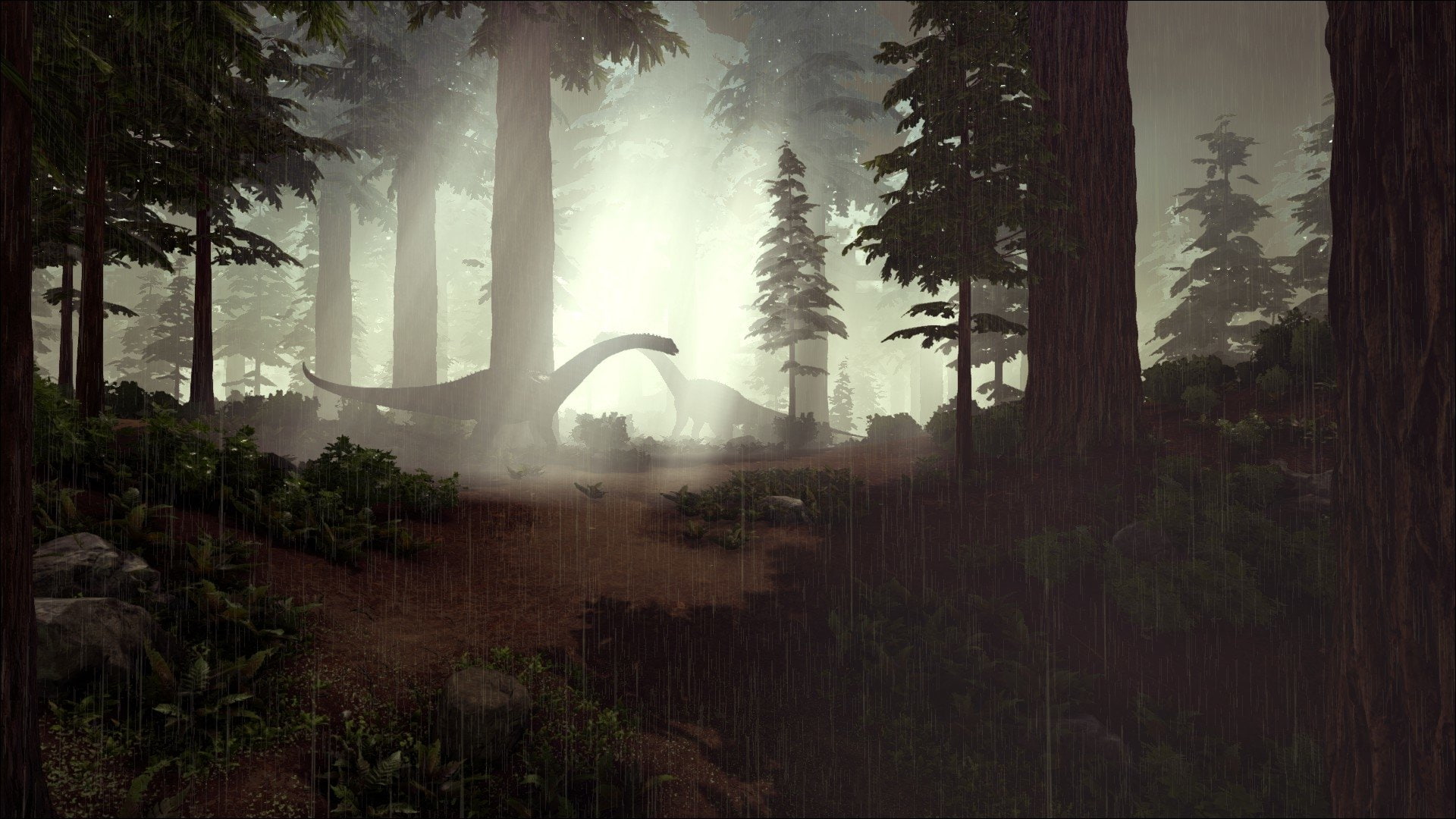 Argentinosaurus, ARK: Survival Evolved, Rain, Forest, 1080P, Dinosaur, Video Game, HD Wallpaper