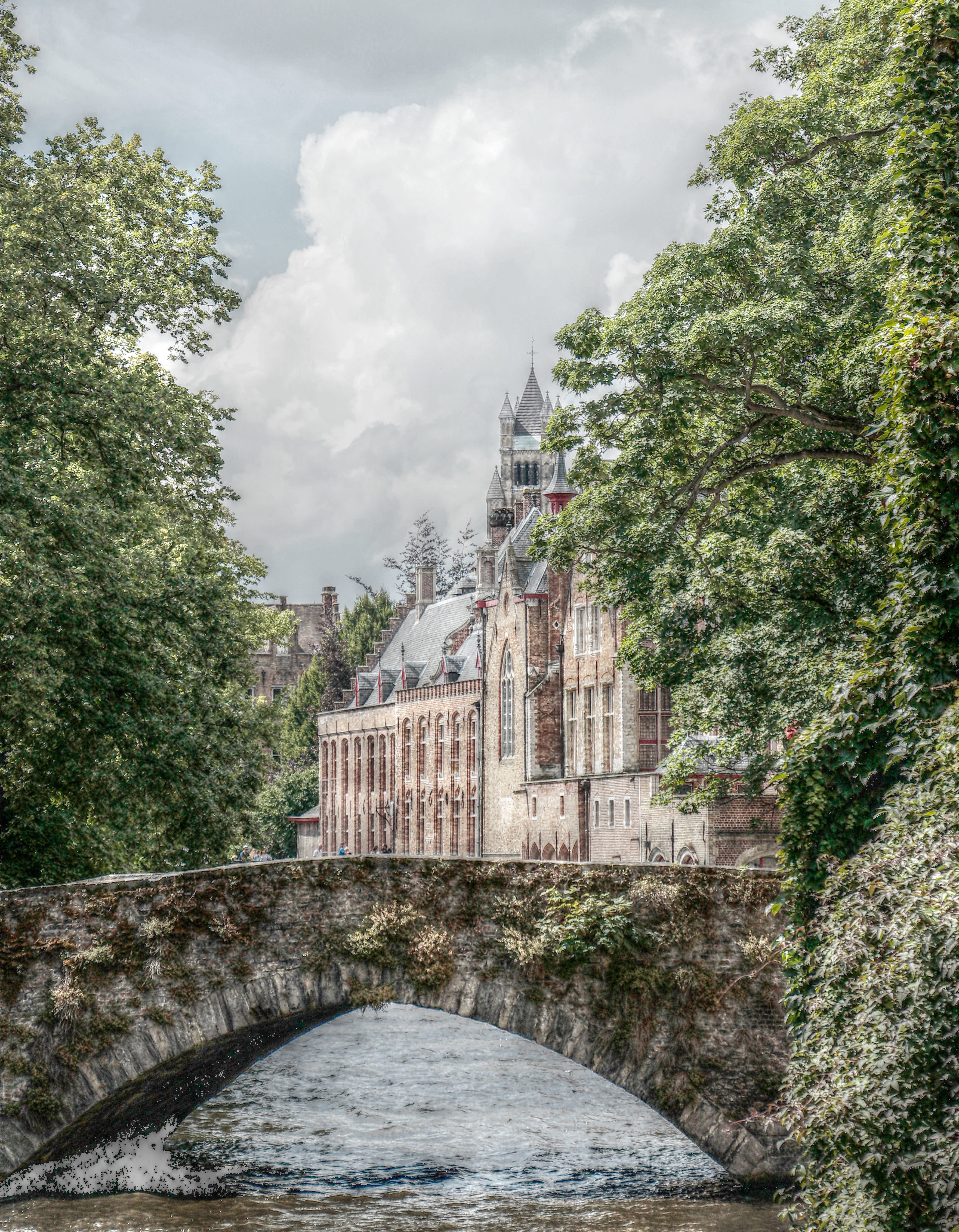 belgium, tourism, masonry, ancient building, medieval city, old buildings, sky, tree, stone wall, the venice of the north, trees, cloud - sky, city, building, Phone HD Wallpaper