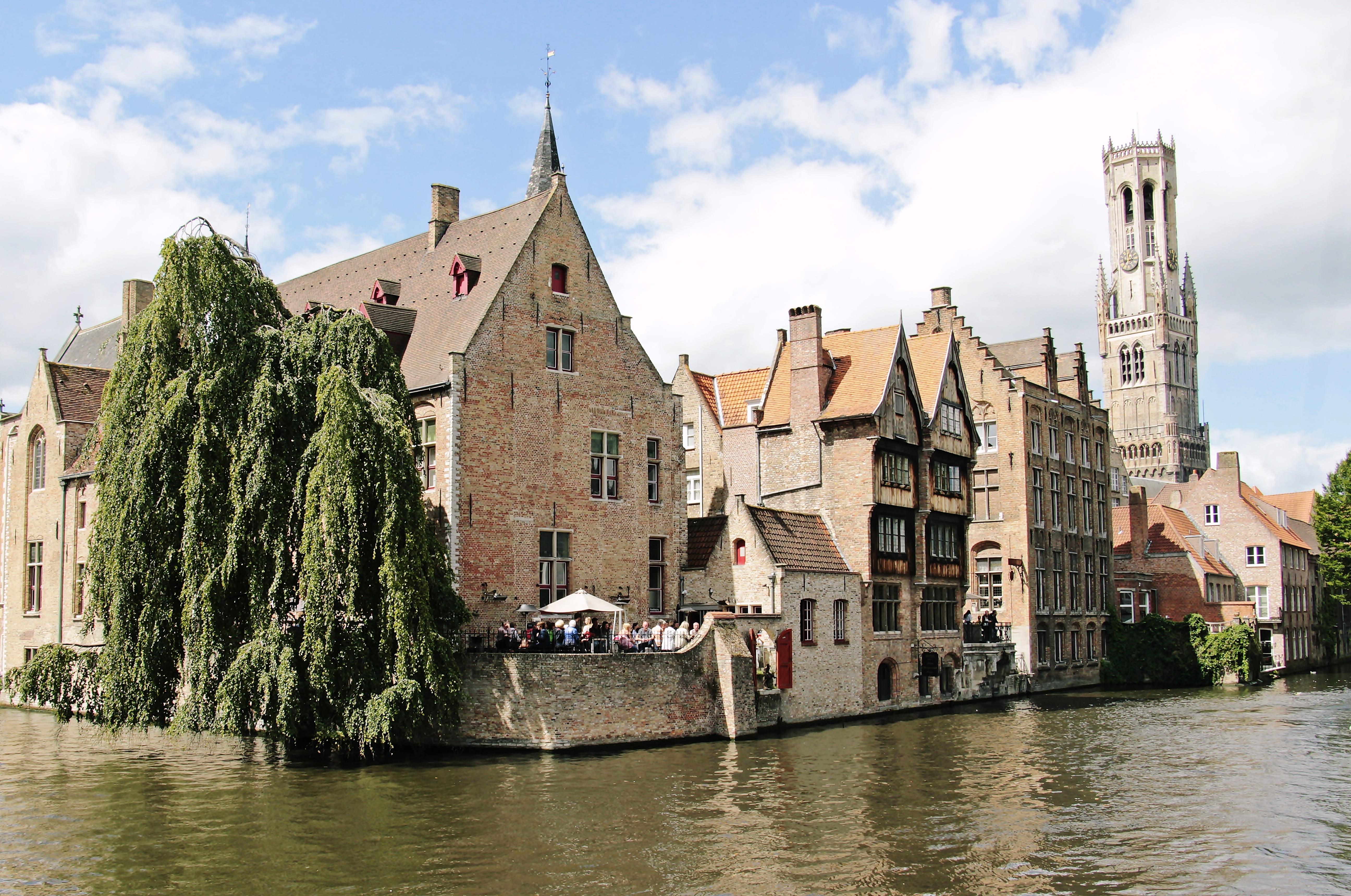 beside, unesco world heritage, tourism, romance, old buildings, day, bridge, brugge, beautiful, religion, stone bridge, waterfront, construction art, built structure, HD Wallpaper