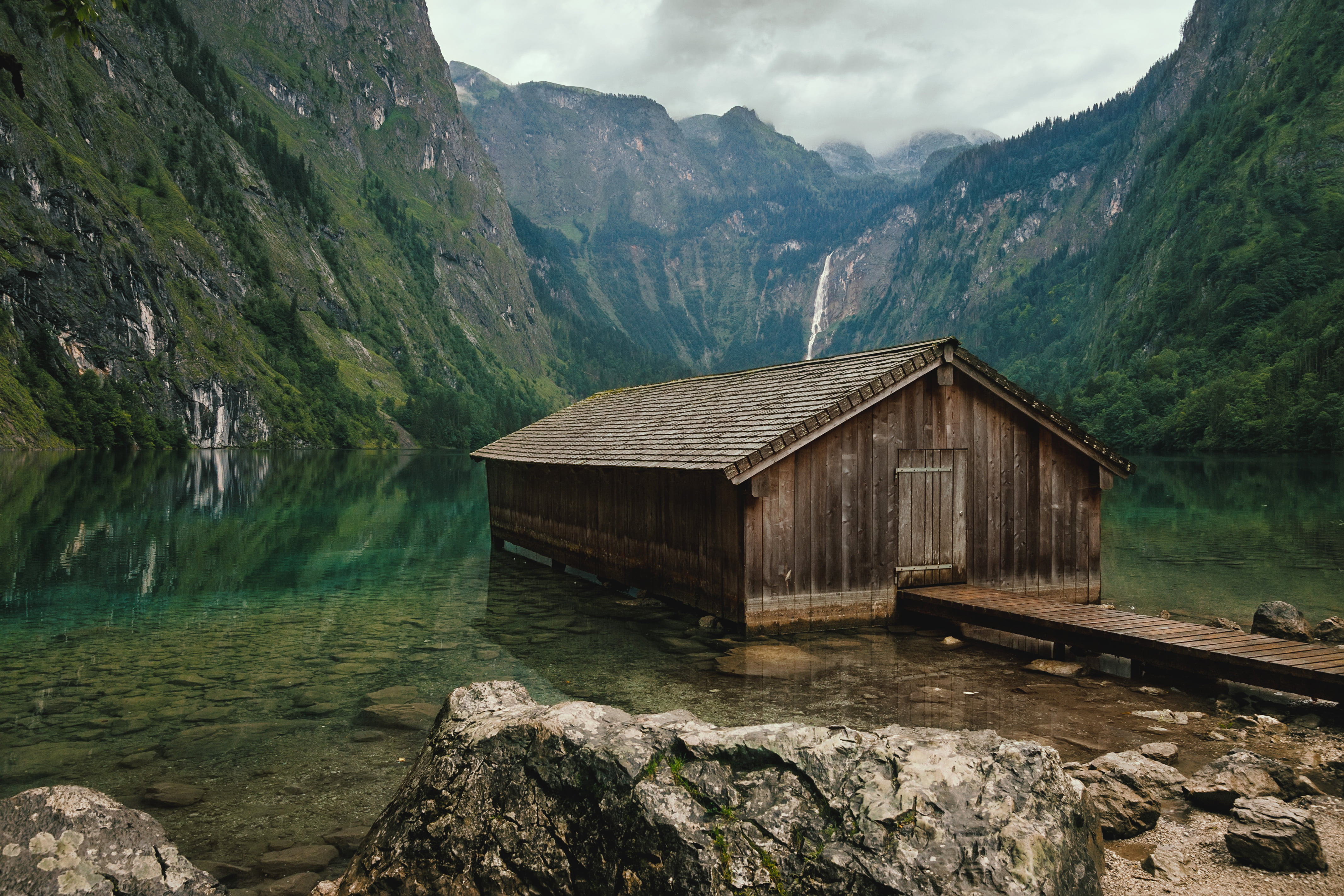 built structure, outdoors, building exterior, Germany, wooden, no people, water, stones, rock, mountains, lake, non-urban scene, rock - object, beauty in nature, HD Wallpaper