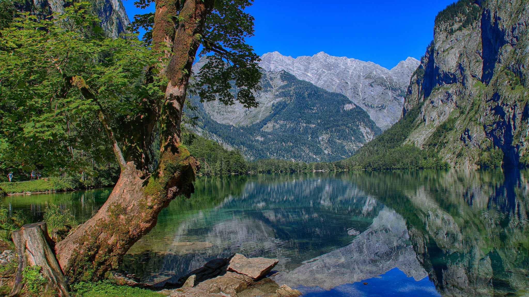 mountain, outdoors, tranquility, mountain range, no people, the Obersee lake, Berchtesgaden Alps, non-urban scene, mountains, blue, day, high, land, 1080P, HD Wallpaper