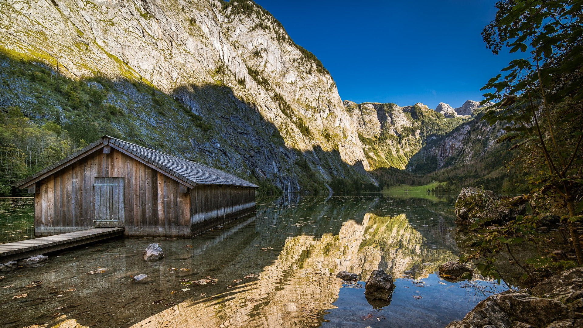 nature, mountain lake, reflection, day, rock, landscape, rock - object, upper lake, mountain, germany, bank, sky, water, scenics - nature, building exterior, HD Wallpaper