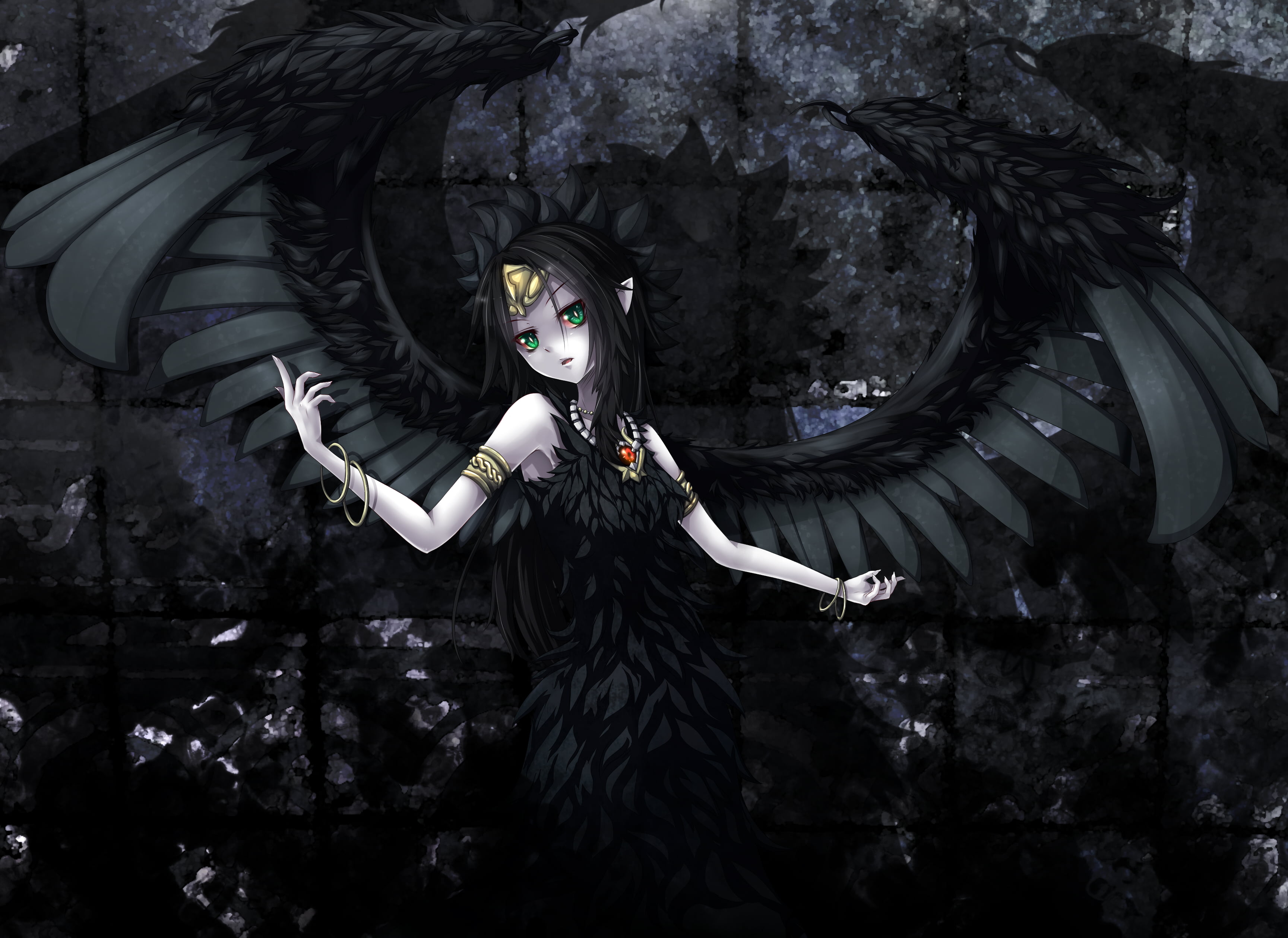 front view, shintani, portrait, hair, feathers, representation, yu gi oh, green, leisure activity, 2K, clothing, one person, looking at camera, wings, HD Wallpaper