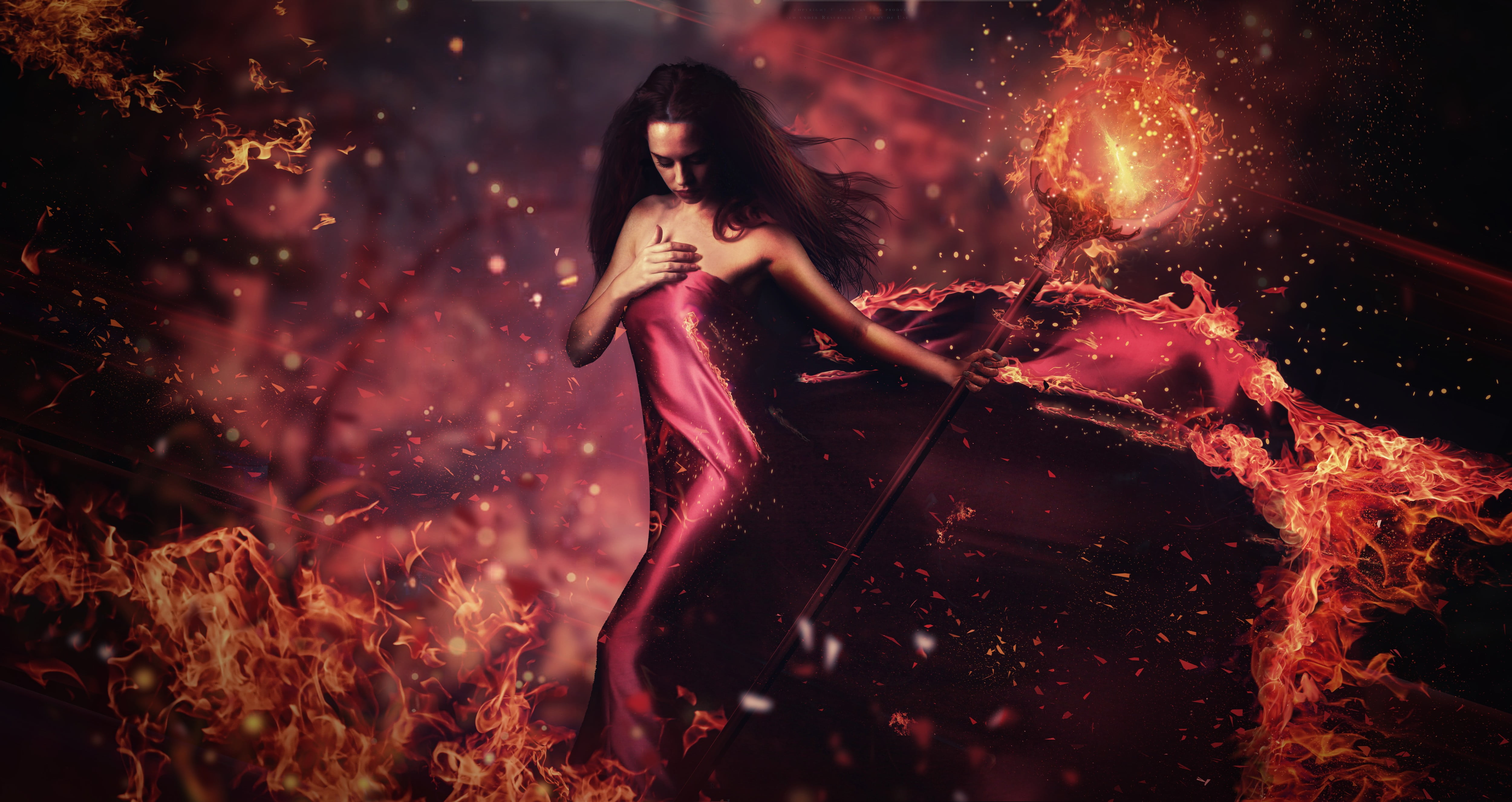 beauty, beautiful woman, fire, 4K, adult, outdoors, long hair, nature, night, firework, young adult, one person, fire - natural phenomenon, women, arts culture and entertainment, HD Wallpaper