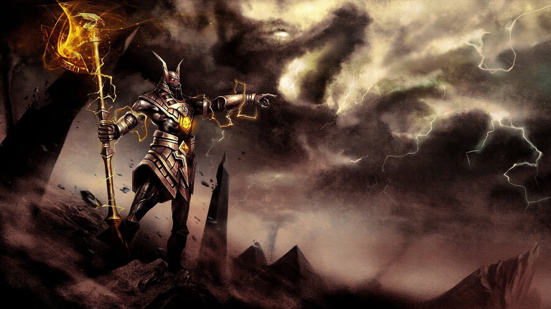 celebration, League of Legends, outdoors, cloud - sky, 1080P, smoke - physical structure, motion, fantasy art, fire, digital composite, staff, tree, night, HD Wallpaper