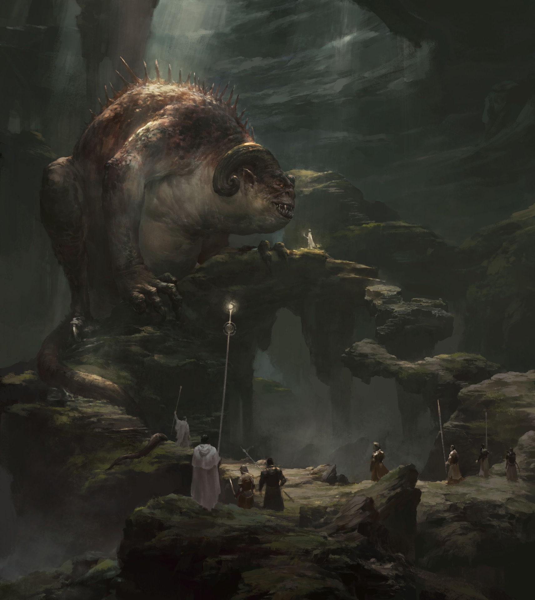 giant, creature, fantasy art, staff, people, 1080P, Phone HD Wallpaper