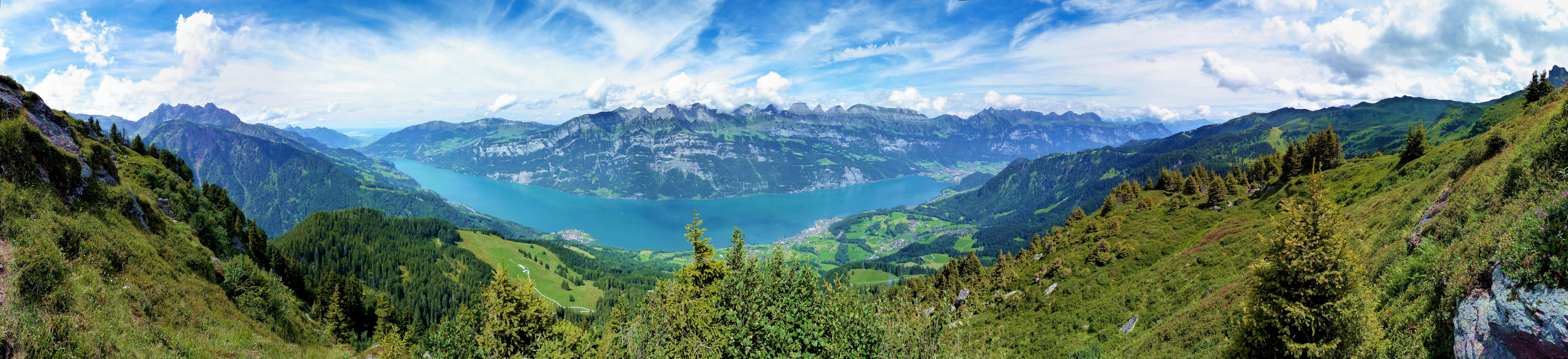 mountains, Runner mountain, Switzerland, multi monitors, ultra HD, 8K, Näfels, HD Wallpaper