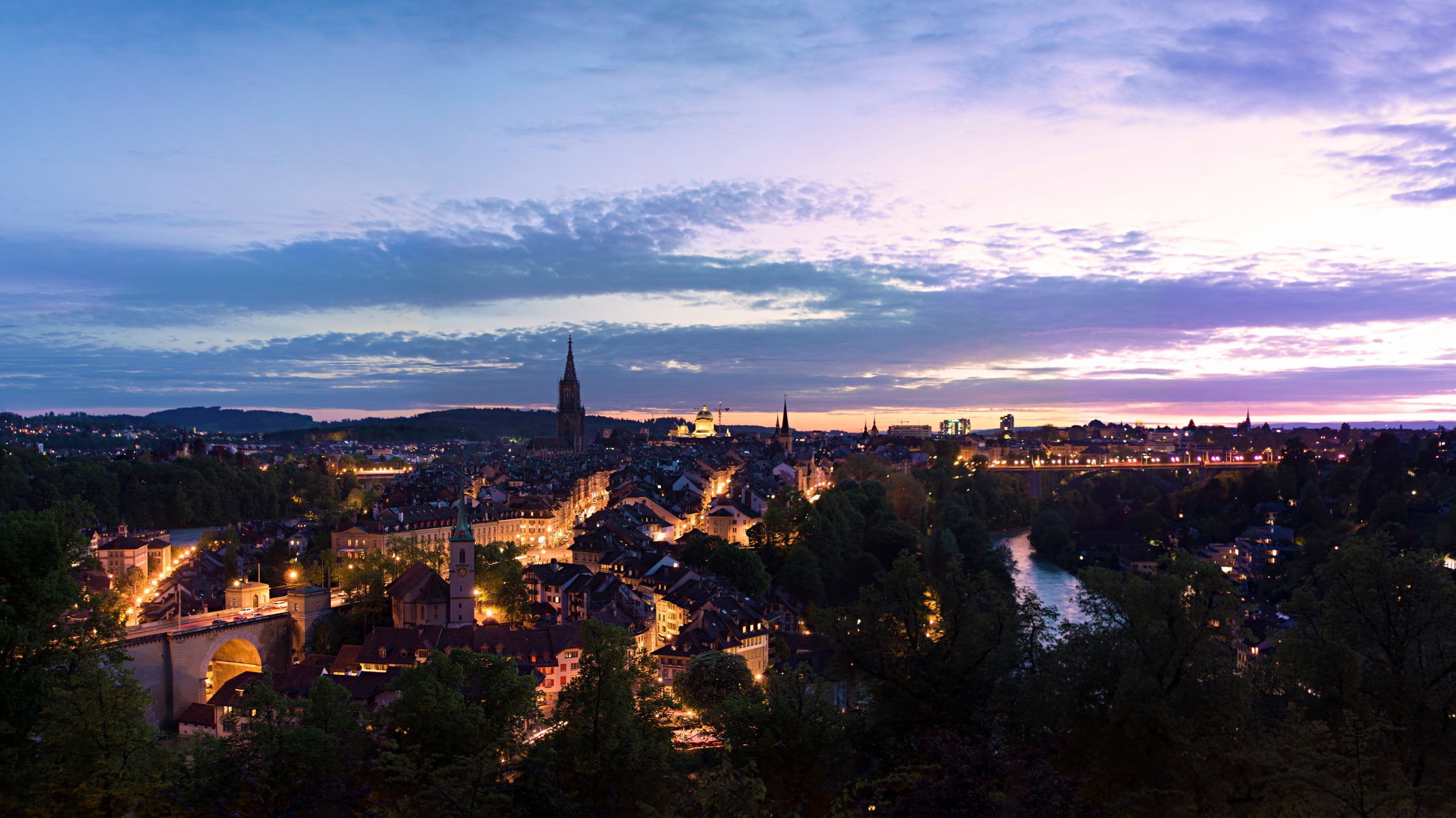 city, cityscape, history, cloud - sky, green, religion, architecture, Switzerland, sunset, built structure, travel destinations, building exterior, place of worship, HD Wallpaper