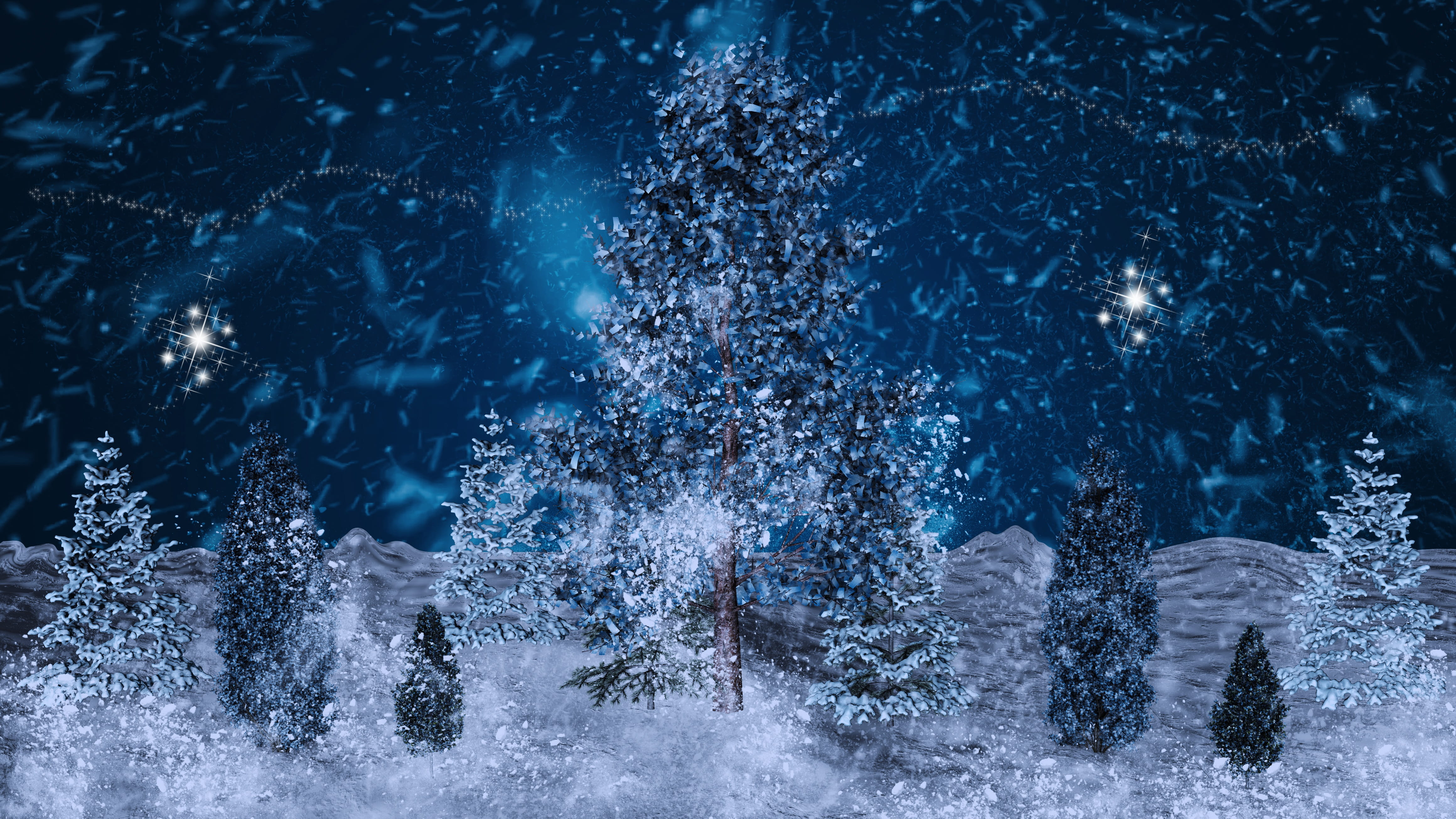 christmas motif, winter, land, christmas greeting, evergreen tree, scenics - nature, cold temperature, plant, blue, tree, environment, snowing, forest, HD Wallpaper